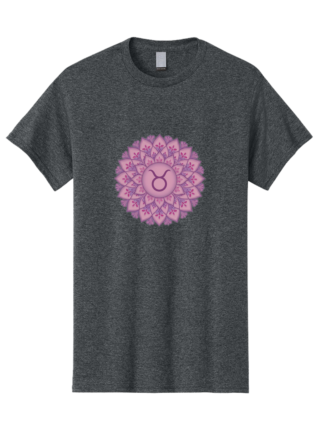Taurus-Symbol-Mandala Men'S Graphic Tee, 100% Cotton, Comfortable Casual Summer Wear, Machine Washable, Taurus Symbol, Mandala Design, Floral Pattern, Purple Hues, Astrological Sign, Mystical Art, Zodiac Symbol, Spiritual Iconography, Bae304