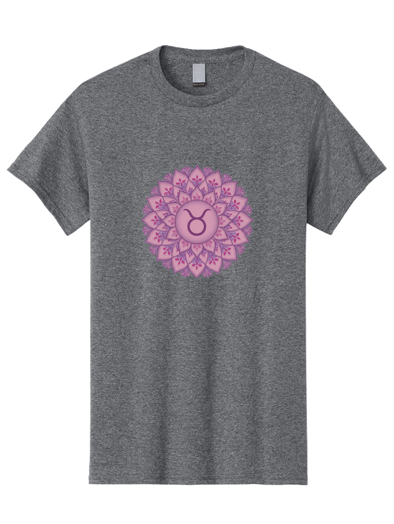 Taurus-Symbol-Mandala Men'S Graphic Tee, 100% Cotton, Comfortable Casual Summer Wear, Machine Washable, Taurus Symbol, Mandala Design, Floral Pattern, Purple Hues, Astrological Sign, Mystical Art, Zodiac Symbol, Spiritual Iconography, Bae304