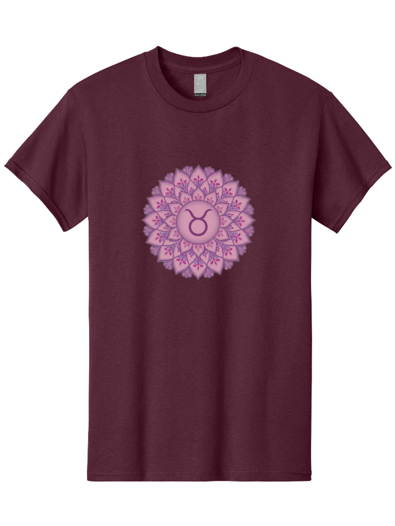 Taurus-Symbol-Mandala Men'S Graphic Tee, 100% Cotton, Comfortable Casual Summer Wear, Machine Washable, Taurus Symbol, Mandala Design, Floral Pattern, Purple Hues, Astrological Sign, Mystical Art, Zodiac Symbol, Spiritual Iconography, Bae304
