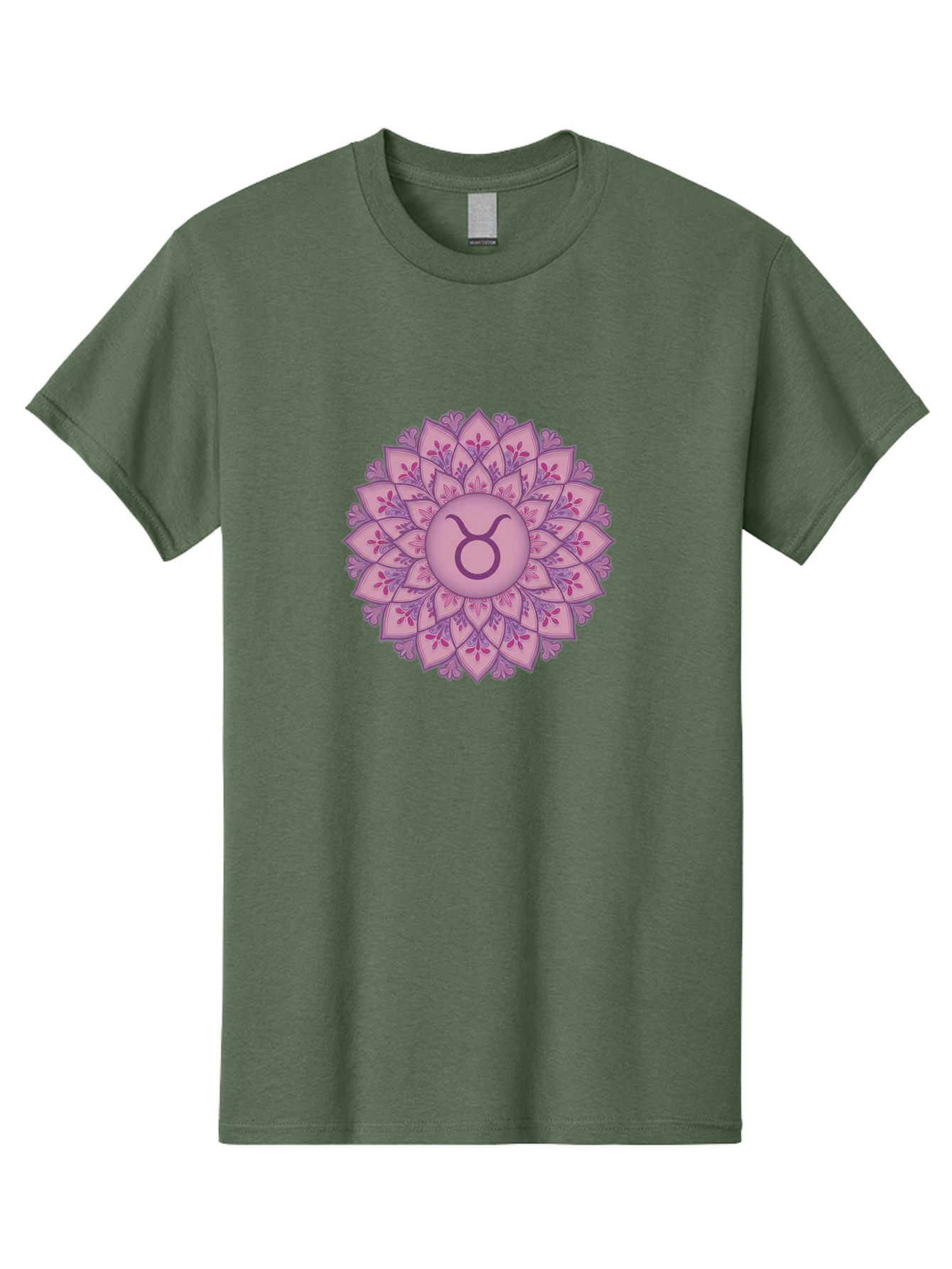 Taurus-Symbol-Mandala Men'S Graphic Tee, 100% Cotton, Comfortable Casual Summer Wear, Machine Washable, Taurus Symbol, Mandala Design, Floral Pattern, Purple Hues, Astrological Sign, Mystical Art, Zodiac Symbol, Spiritual Iconography, Bae304