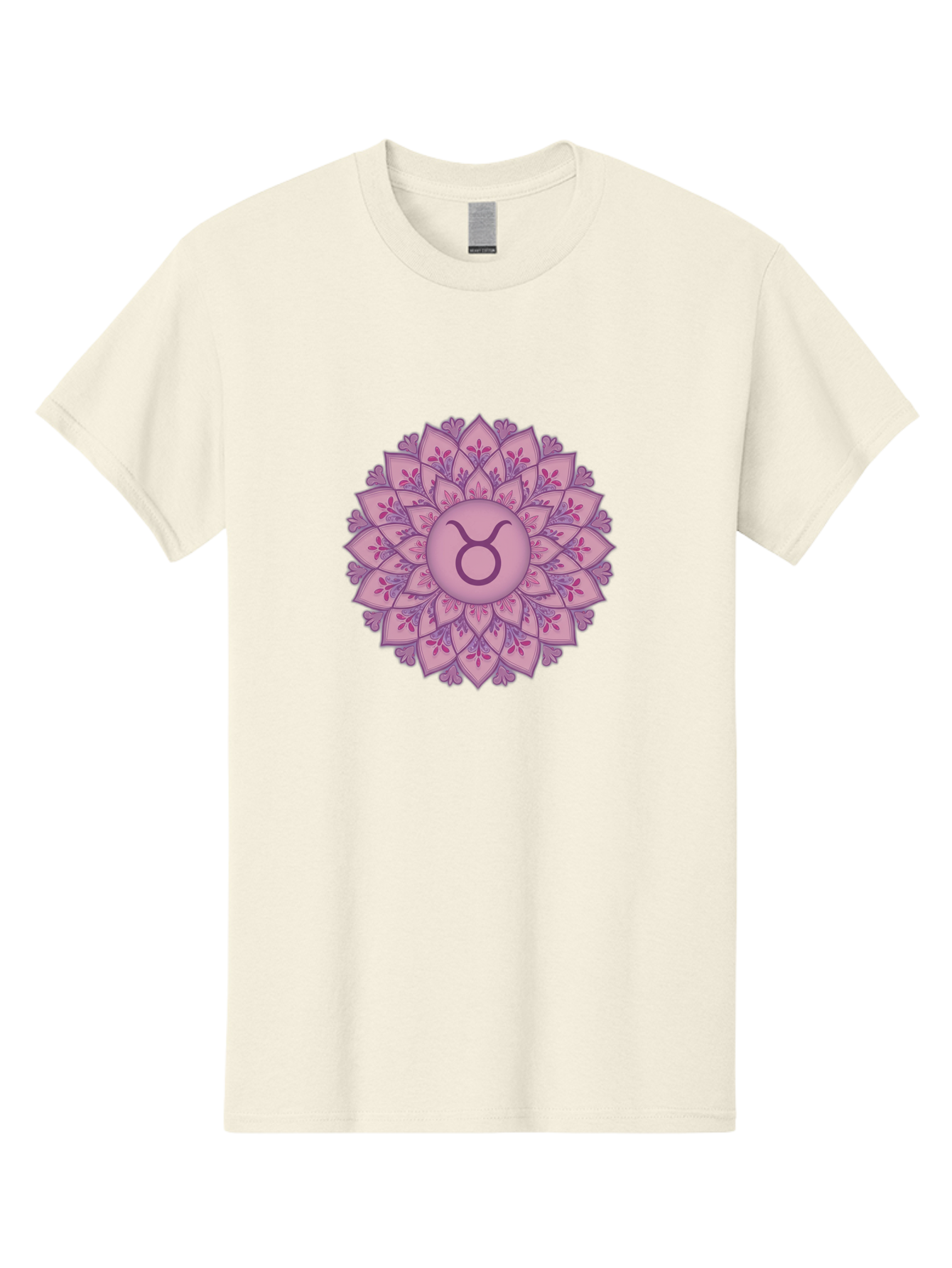 Taurus-Symbol-Mandala Men'S Graphic Tee, 100% Cotton, Comfortable Casual Summer Wear, Machine Washable, Taurus Symbol, Mandala Design, Floral Pattern, Purple Hues, Astrological Sign, Mystical Art, Zodiac Symbol, Spiritual Iconography, Bae304