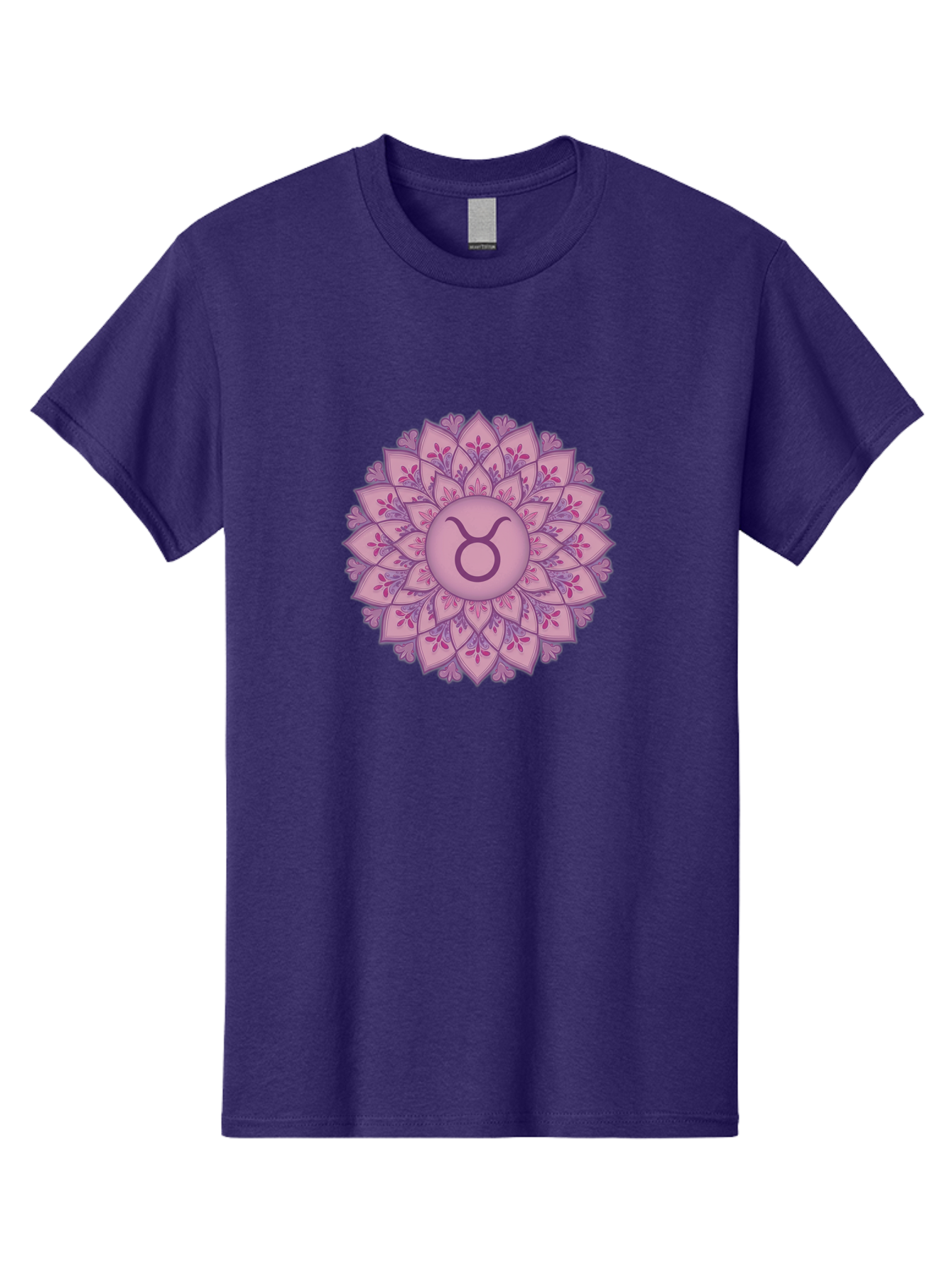 Taurus-Symbol-Mandala Men'S Graphic Tee, 100% Cotton, Comfortable Casual Summer Wear, Machine Washable, Taurus Symbol, Mandala Design, Floral Pattern, Purple Hues, Astrological Sign, Mystical Art, Zodiac Symbol, Spiritual Iconography, Bae304