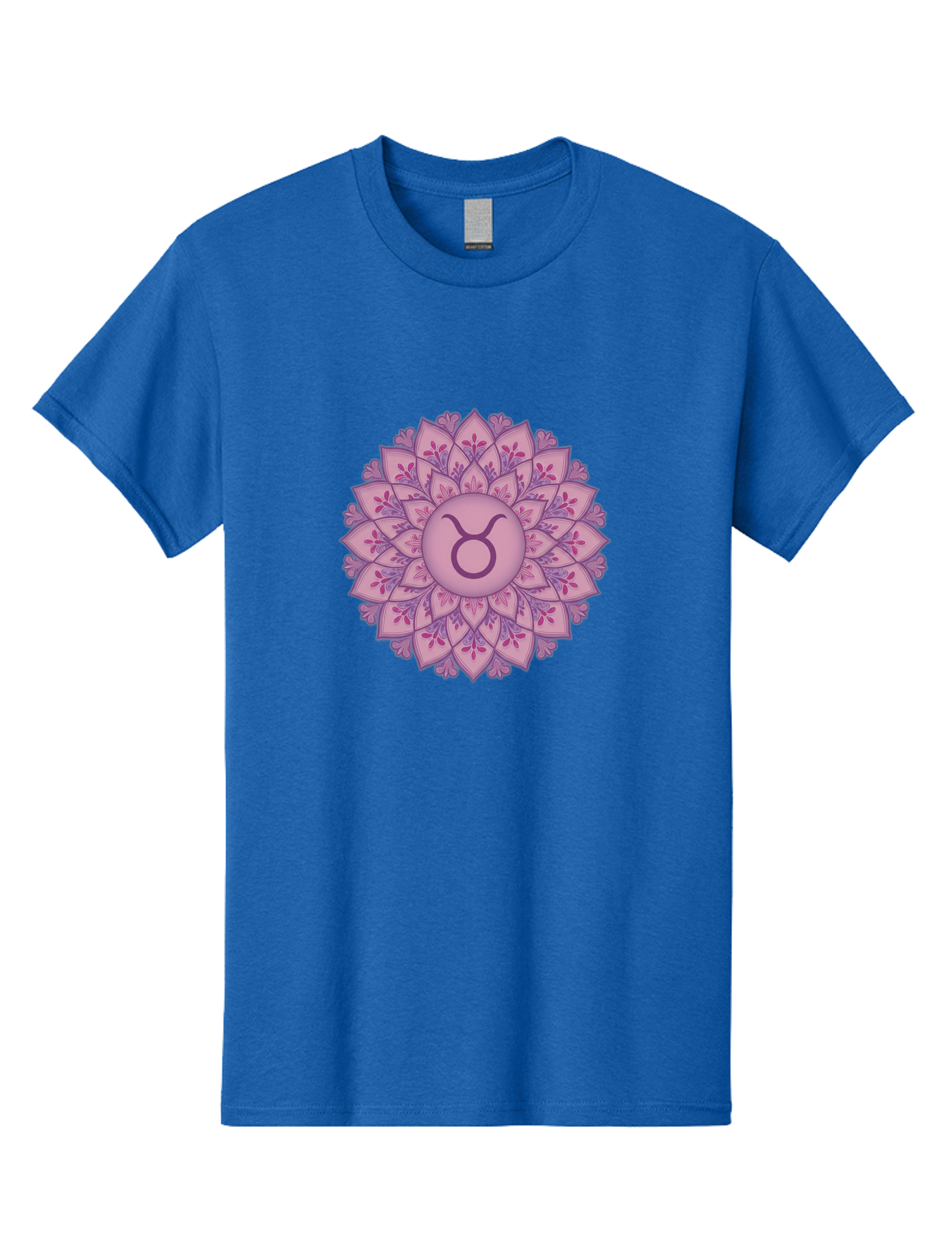 Taurus-Symbol-Mandala Men'S Graphic Tee, 100% Cotton, Comfortable Casual Summer Wear, Machine Washable, Taurus Symbol, Mandala Design, Floral Pattern, Purple Hues, Astrological Sign, Mystical Art, Zodiac Symbol, Spiritual Iconography, Bae304