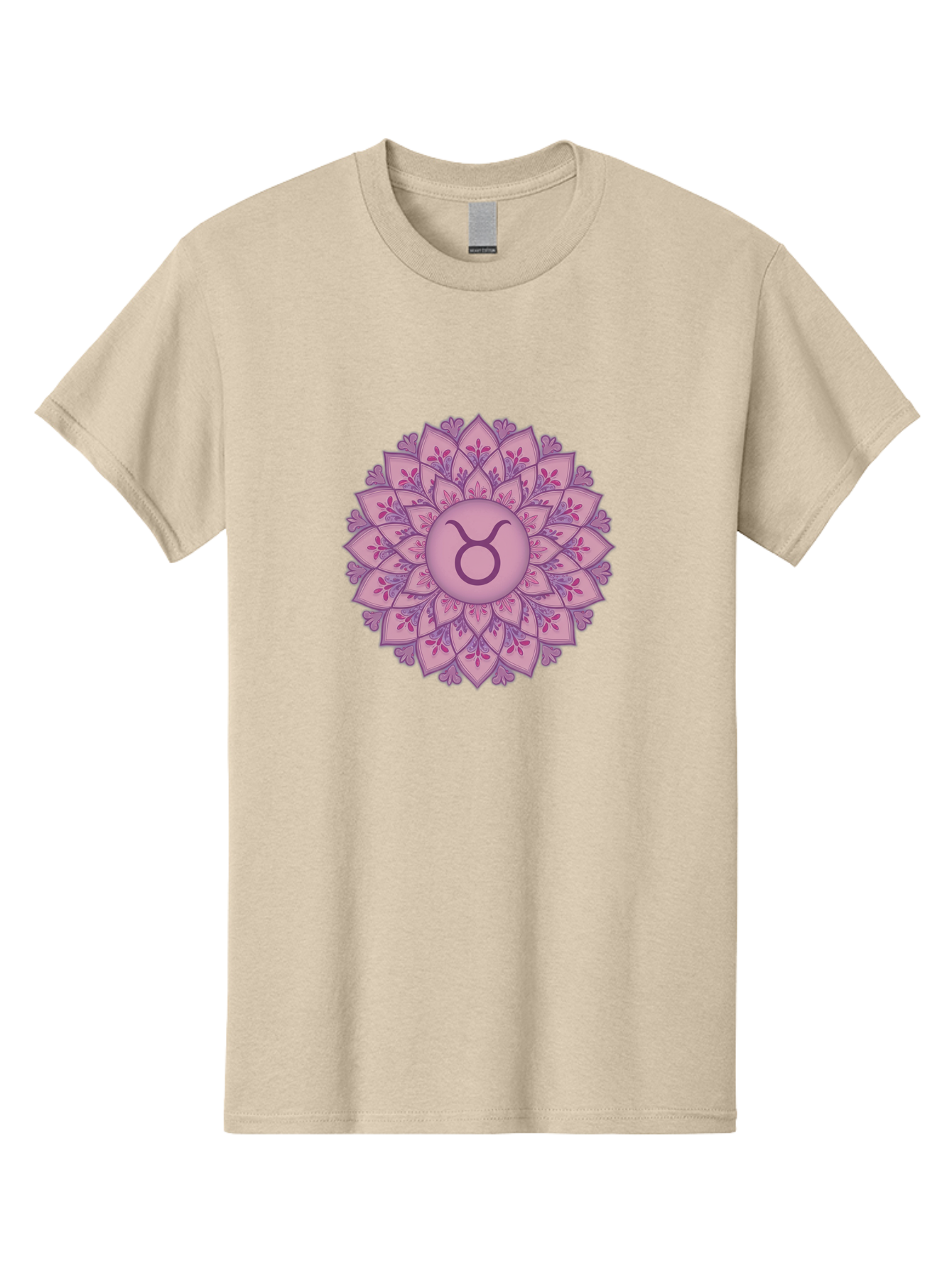 Taurus-Symbol-Mandala Men'S Graphic Tee, 100% Cotton, Comfortable Casual Summer Wear, Machine Washable, Taurus Symbol, Mandala Design, Floral Pattern, Purple Hues, Astrological Sign, Mystical Art, Zodiac Symbol, Spiritual Iconography, Bae304