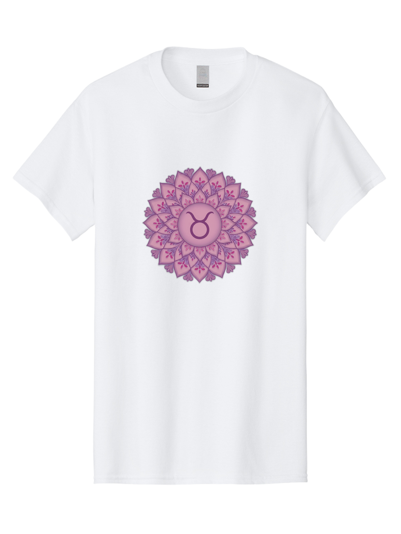 Taurus-Symbol-Mandala Men'S Graphic Tee, 100% Cotton, Comfortable Casual Summer Wear, Machine Washable, Taurus Symbol, Mandala Design, Floral Pattern, Purple Hues, Astrological Sign, Mystical Art, Zodiac Symbol, Spiritual Iconography, Bae304