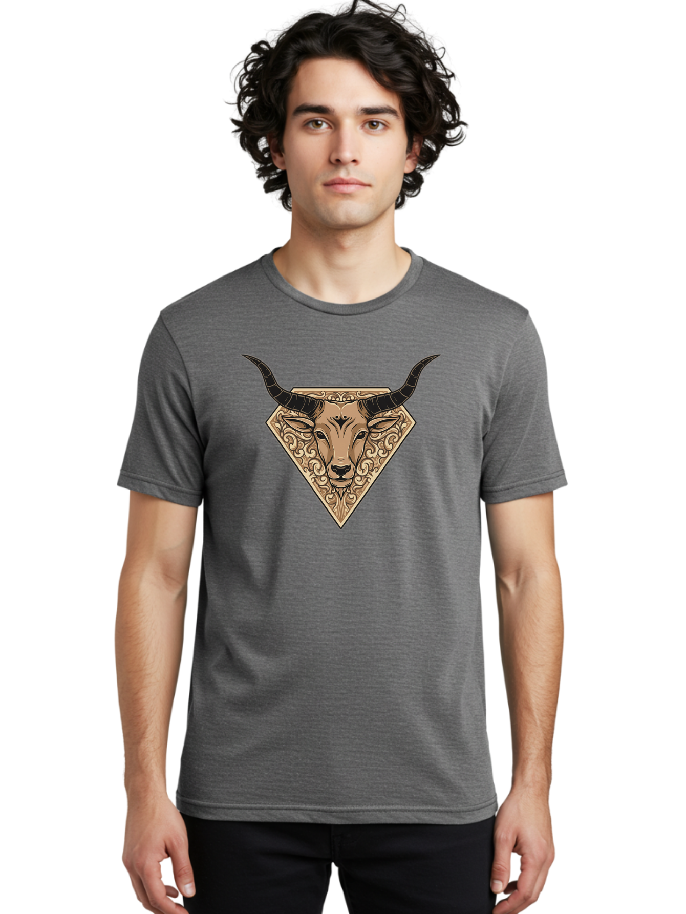 Taurus-Zodiac Men'S Graphic Tee, 100% Cotton, Comfortable Casual Summer Wear, Machine Washable, Taurus Bull, Zodiac Sign, Astrology Symbol, Bull Head, Ornate Design, Vintage Illustration, Esoteric Art, Horoscope Icon Bae305