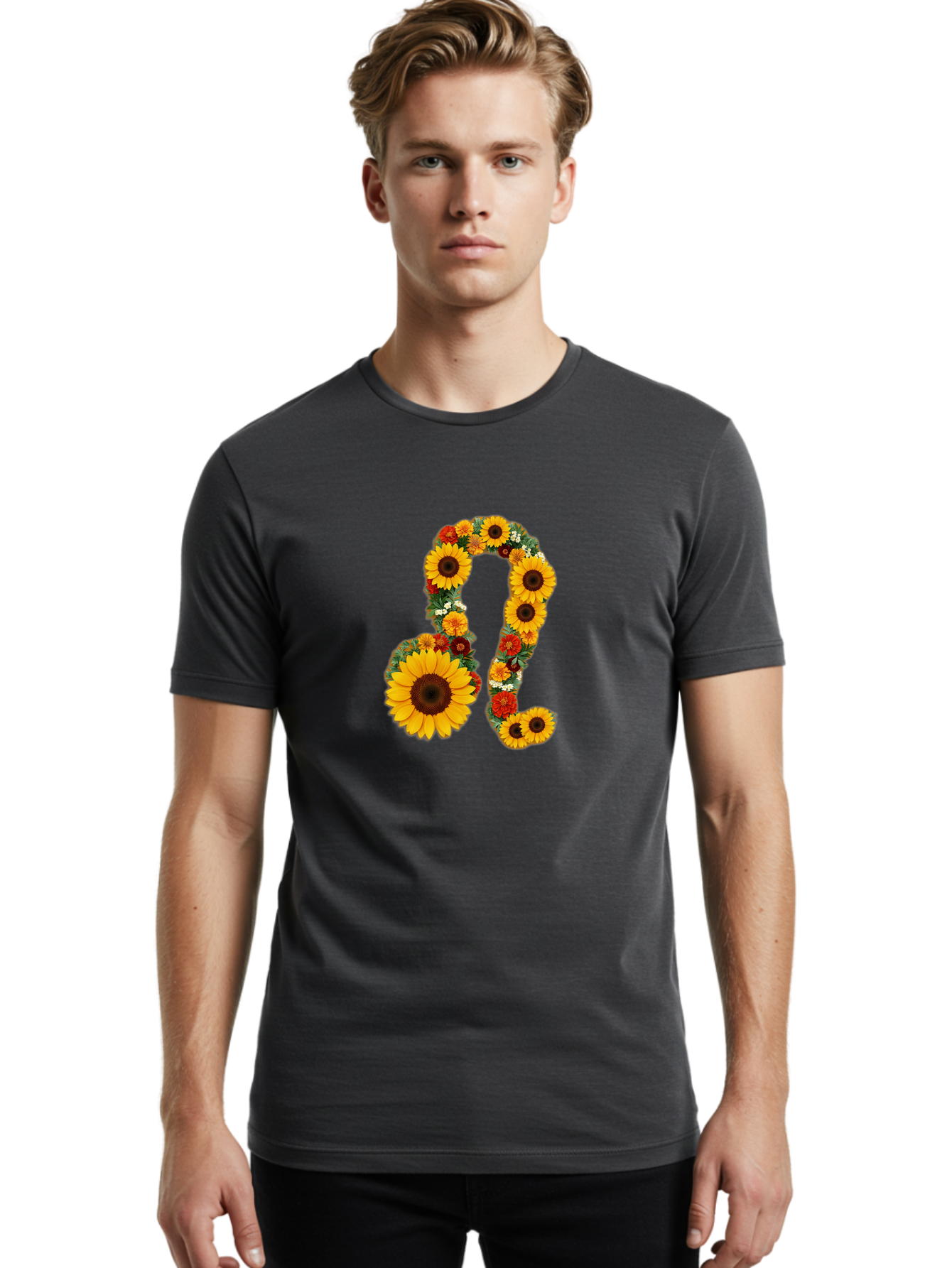 Treble-Clef Men'S Graphic Tee, 100% Cotton, Comfortable Casual Summer Wear, Machine Washable, Sunflowers, Floral Arrangement, Musical Notes, G Clef Symbol, Music Art, Flowers, Creative Typography, Music Lovers, Floral Design, Harmony, Symphony Bae307