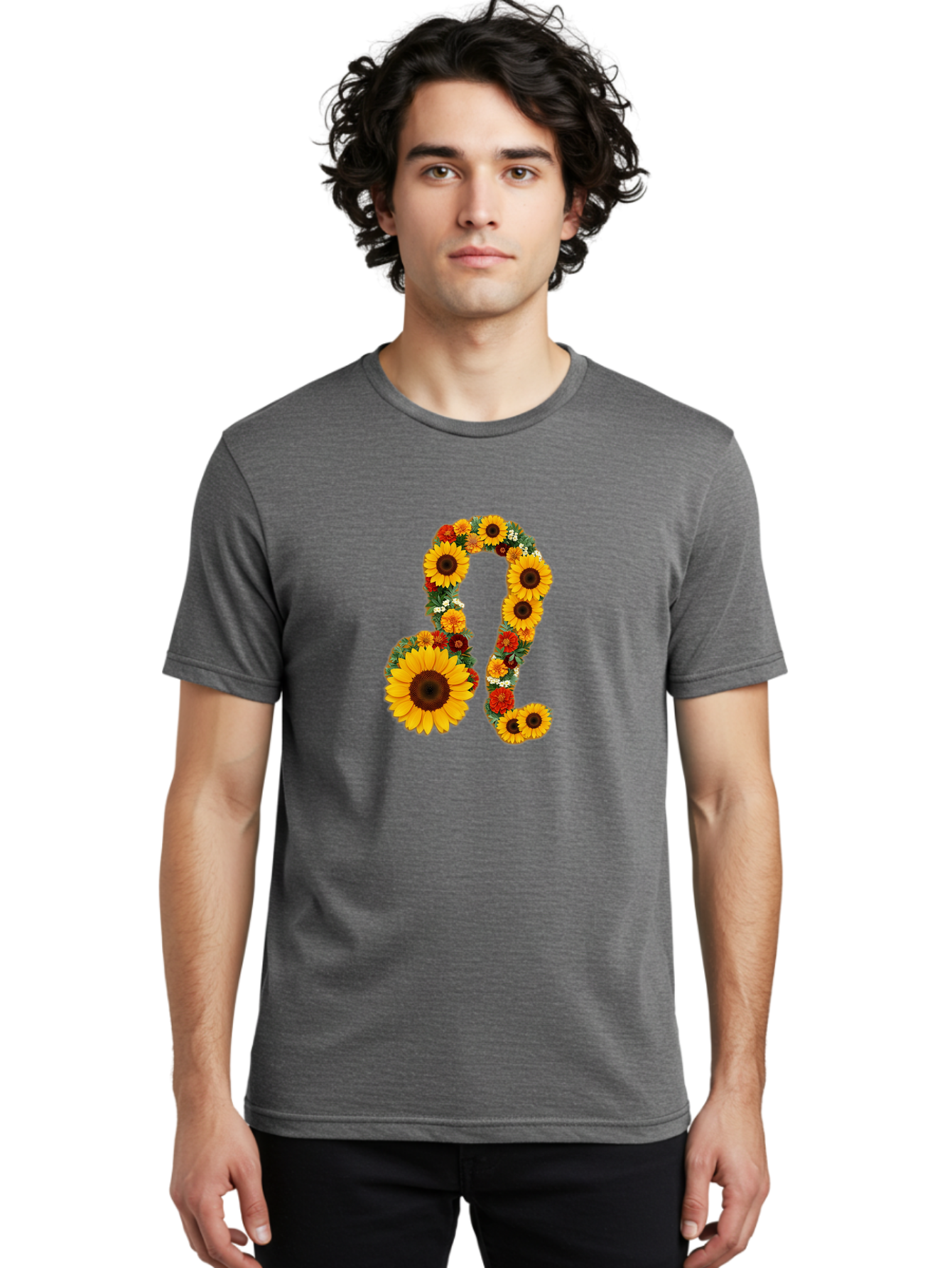 Treble-Clef Men'S Graphic Tee, 100% Cotton, Comfortable Casual Summer Wear, Machine Washable, Sunflowers, Floral Arrangement, Musical Notes, G Clef Symbol, Music Art, Flowers, Creative Typography, Music Lovers, Floral Design, Harmony, Symphony Bae307