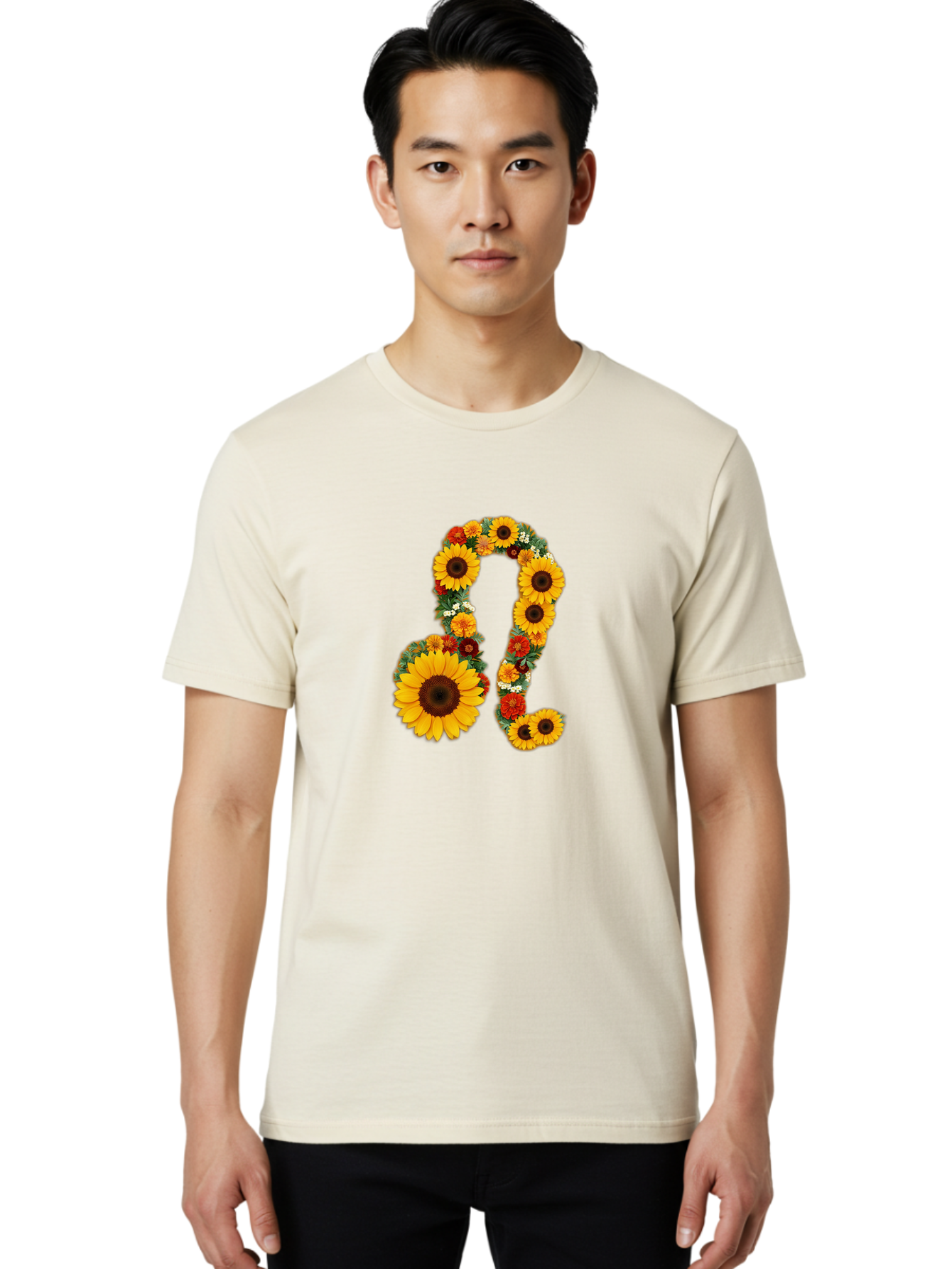 Treble-Clef Men'S Graphic Tee, 100% Cotton, Comfortable Casual Summer Wear, Machine Washable, Sunflowers, Floral Arrangement, Musical Notes, G Clef Symbol, Music Art, Flowers, Creative Typography, Music Lovers, Floral Design, Harmony, Symphony Bae307