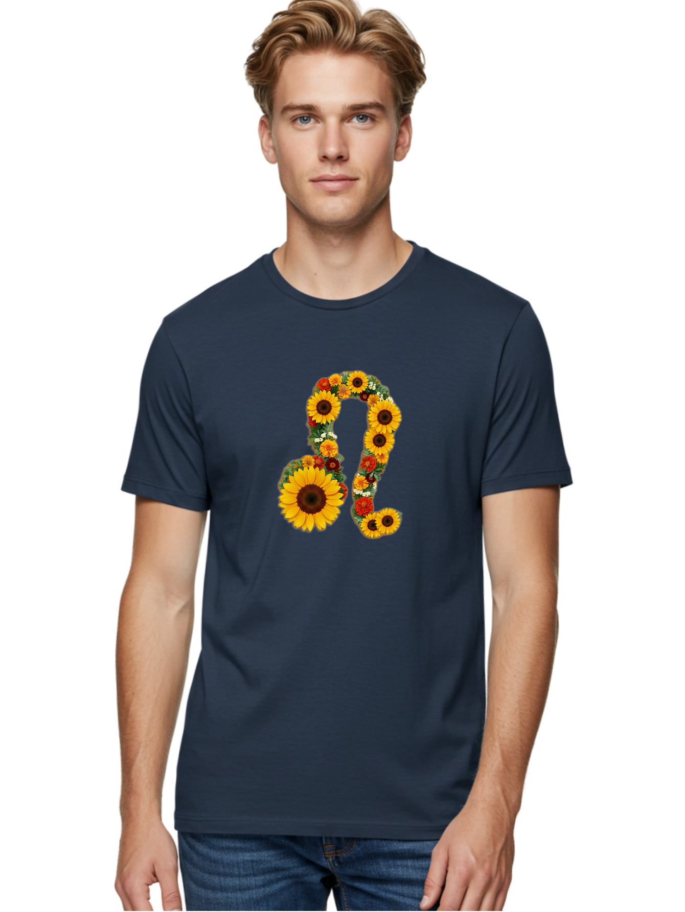 Treble-Clef Men'S Graphic Tee, 100% Cotton, Comfortable Casual Summer Wear, Machine Washable, Sunflowers, Floral Arrangement, Musical Notes, G Clef Symbol, Music Art, Flowers, Creative Typography, Music Lovers, Floral Design, Harmony, Symphony Bae307