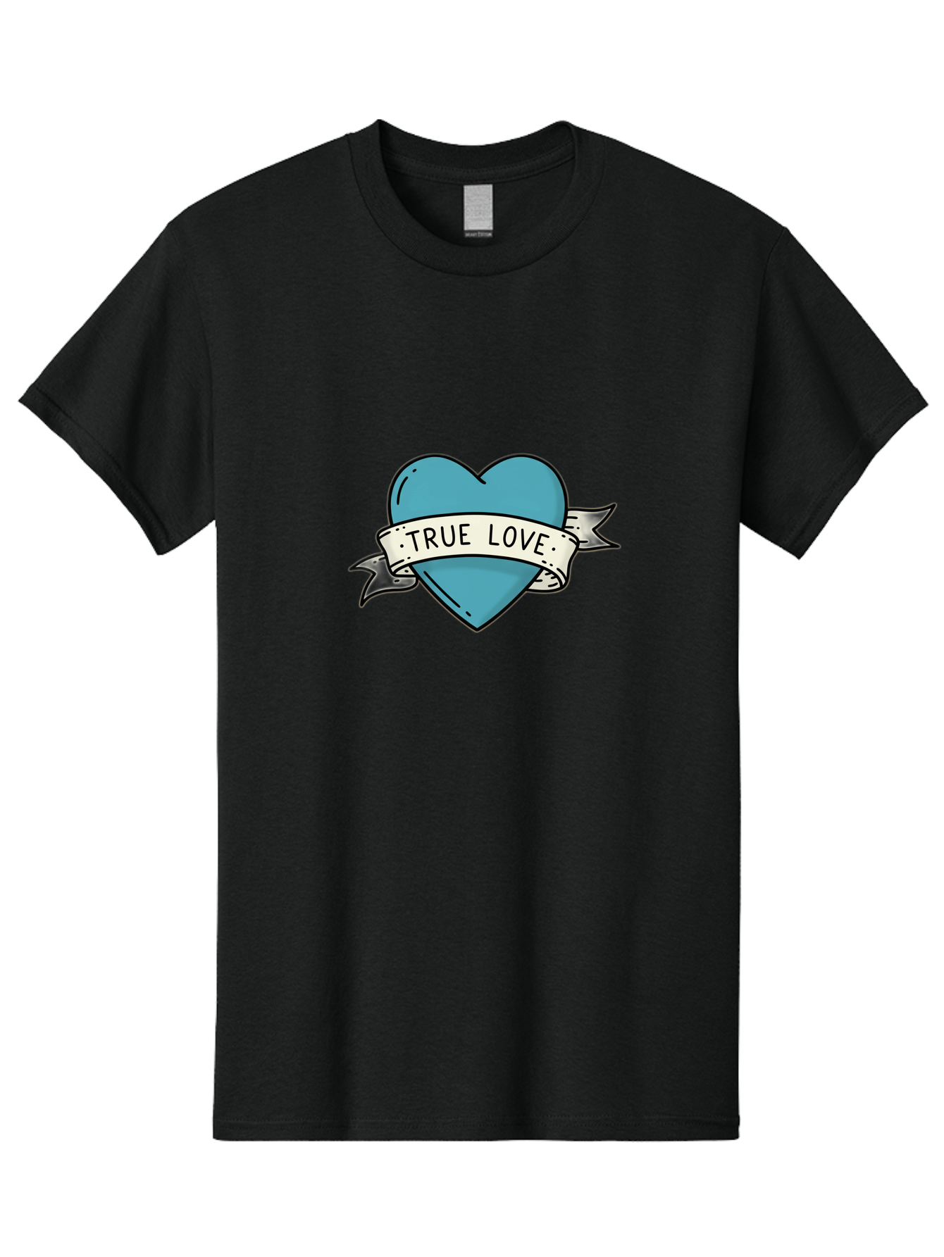 True-Love-1 Men'S Graphic Tee, 100% Cotton, Comfortable Casual Summer Wear, Machine Washable, Tattoo Heart Design, Blue Heart Illustration, True Love Symbol, Banner Wrapped Heart, Classic Tattoo Style, Simple Design Elements, Bae309