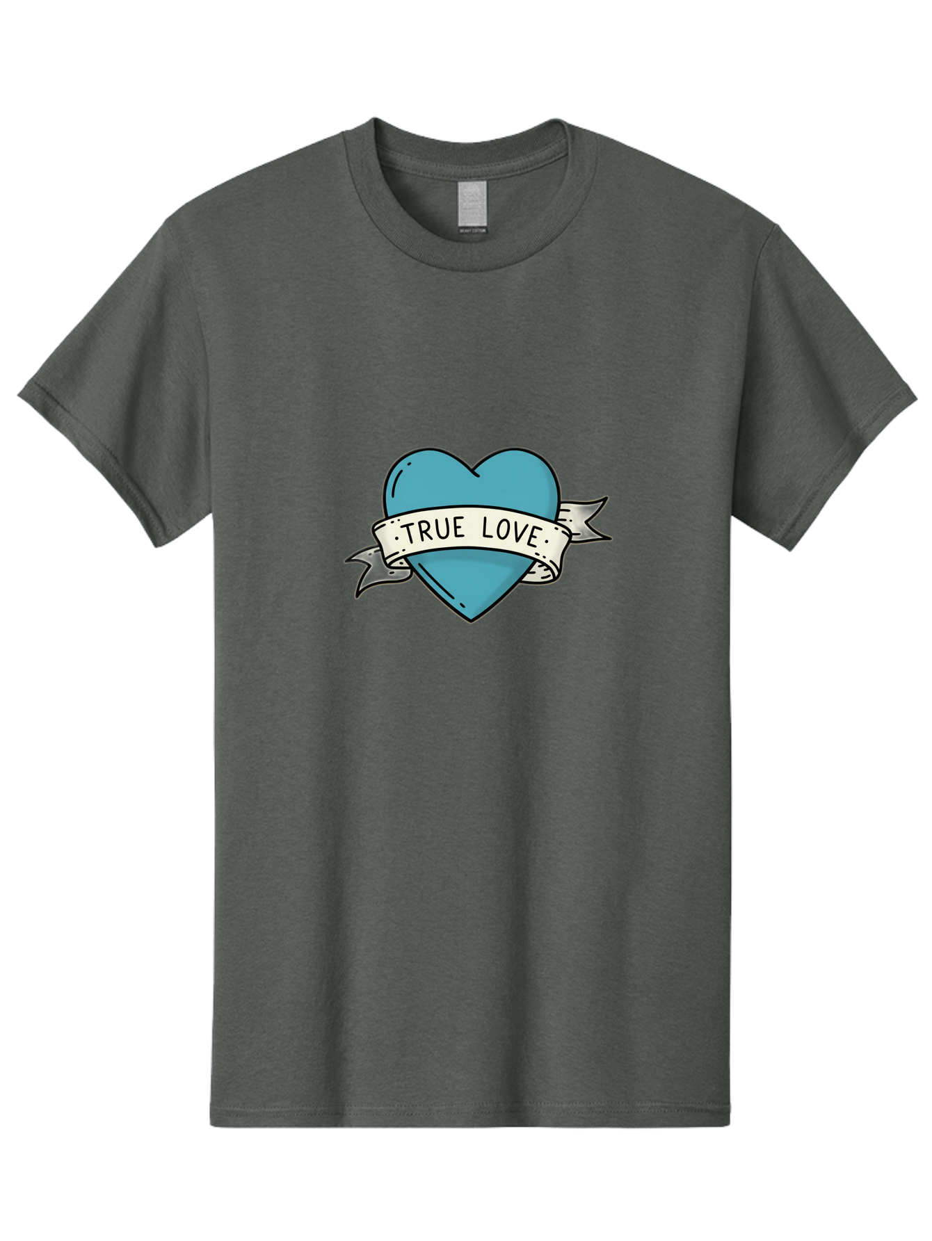 True-Love-1 Men'S Graphic Tee, 100% Cotton, Comfortable Casual Summer Wear, Machine Washable, Tattoo Heart Design, Blue Heart Illustration, True Love Symbol, Banner Wrapped Heart, Classic Tattoo Style, Simple Design Elements, Bae309