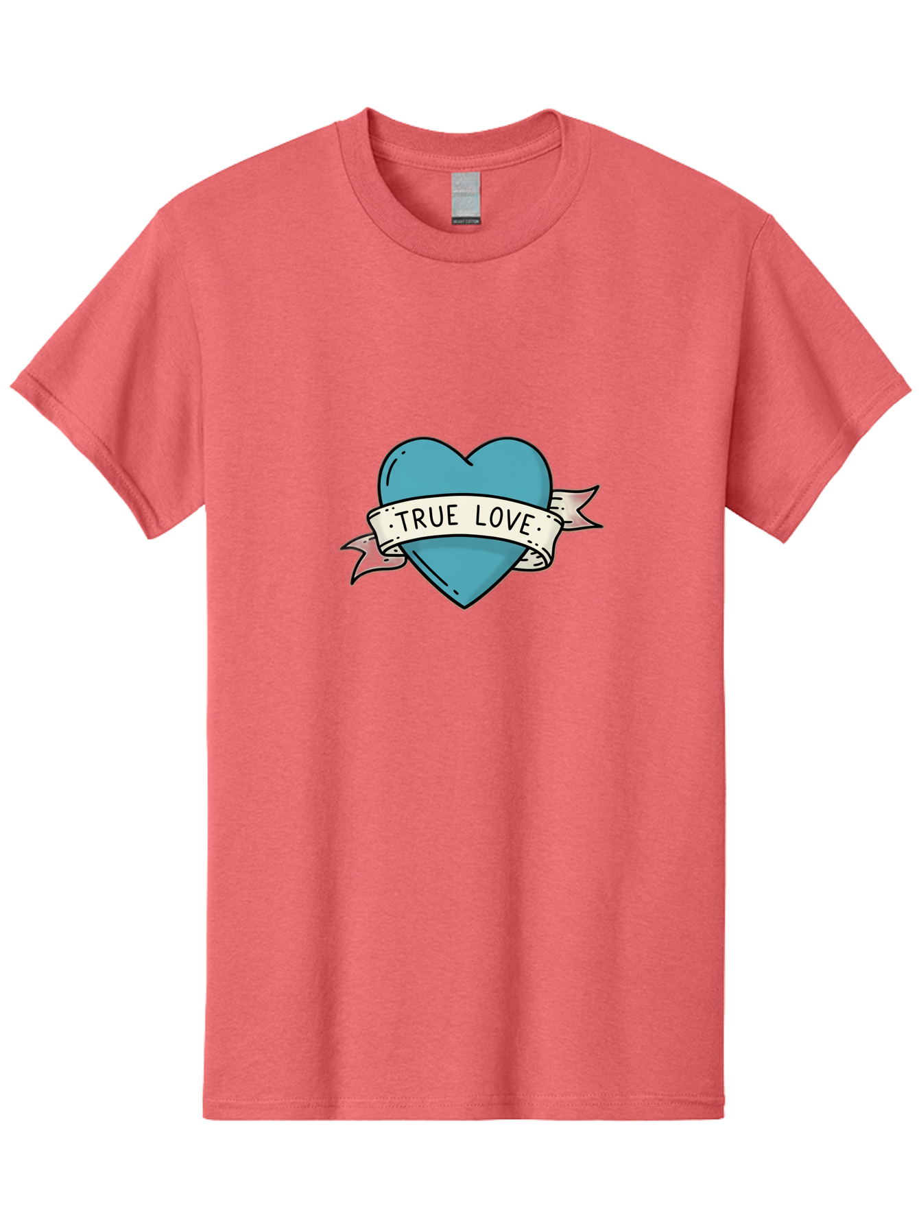 True-Love-1 Men'S Graphic Tee, 100% Cotton, Comfortable Casual Summer Wear, Machine Washable, Tattoo Heart Design, Blue Heart Illustration, True Love Symbol, Banner Wrapped Heart, Classic Tattoo Style, Simple Design Elements, Bae309