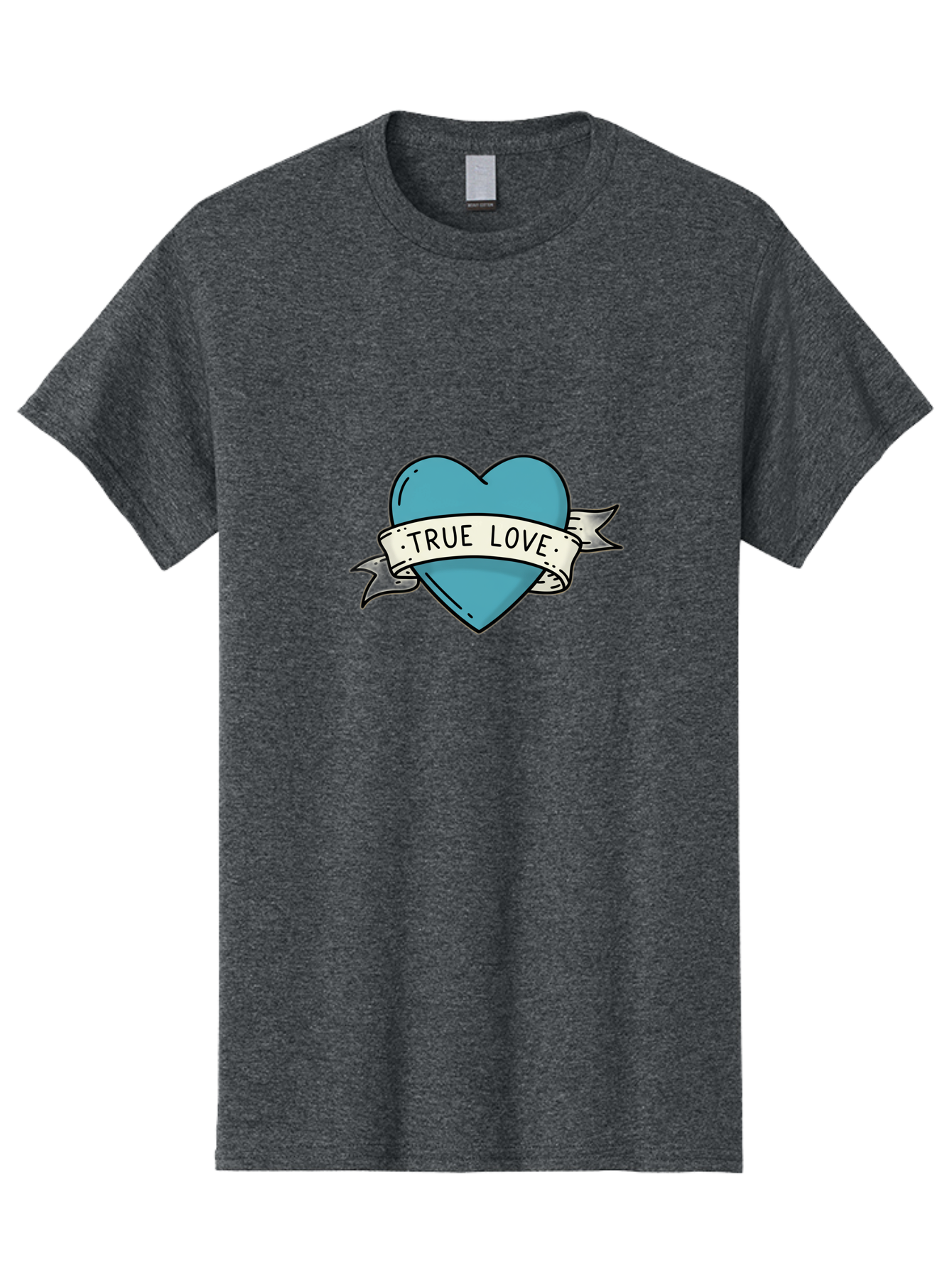 True-Love-1 Men'S Graphic Tee, 100% Cotton, Comfortable Casual Summer Wear, Machine Washable, Tattoo Heart Design, Blue Heart Illustration, True Love Symbol, Banner Wrapped Heart, Classic Tattoo Style, Simple Design Elements, Bae309