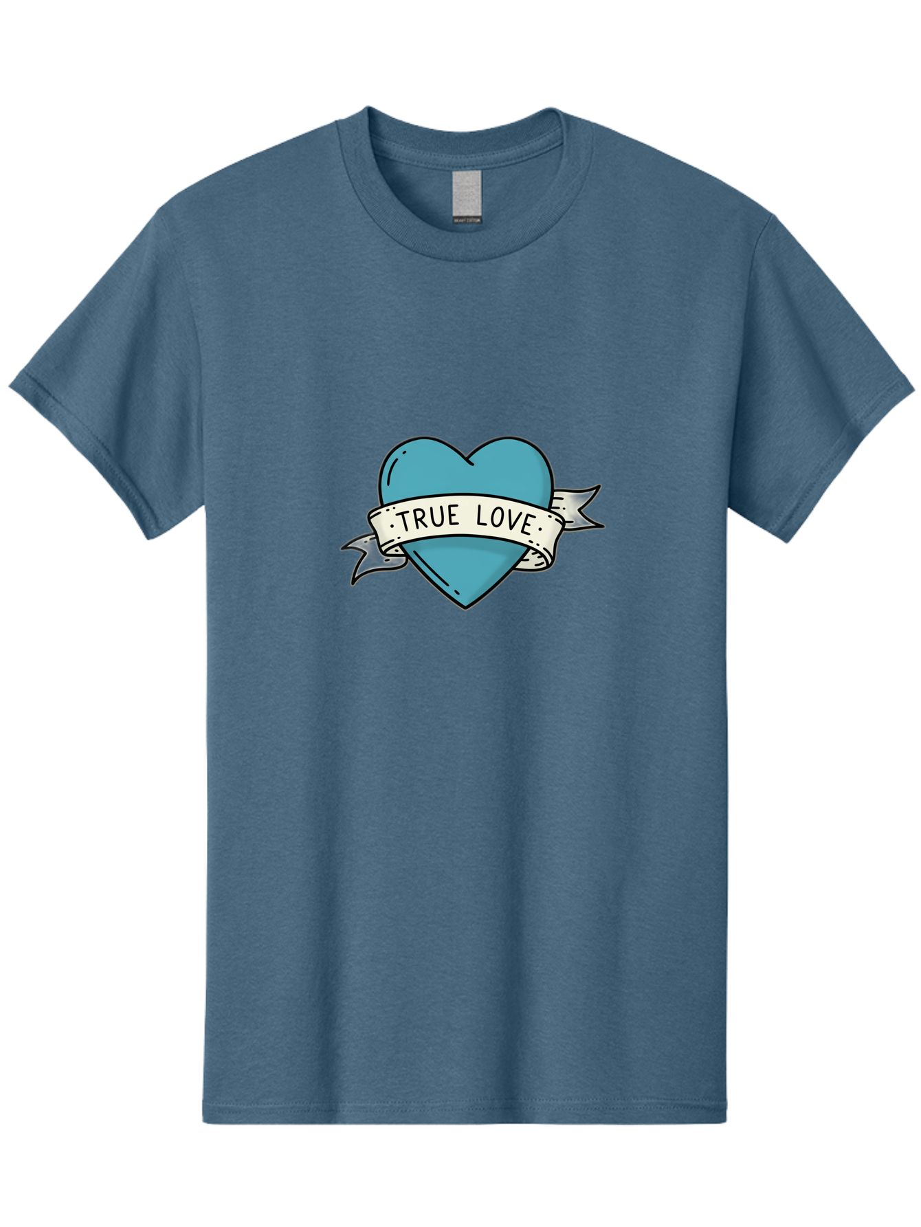 True-Love-1 Men'S Graphic Tee, 100% Cotton, Comfortable Casual Summer Wear, Machine Washable, Tattoo Heart Design, Blue Heart Illustration, True Love Symbol, Banner Wrapped Heart, Classic Tattoo Style, Simple Design Elements, Bae309