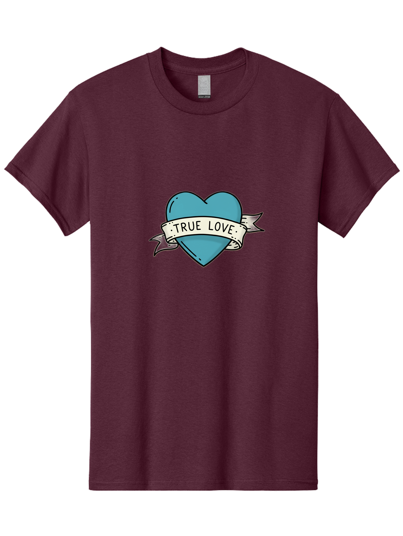 True-Love-1 Men'S Graphic Tee, 100% Cotton, Comfortable Casual Summer Wear, Machine Washable, Tattoo Heart Design, Blue Heart Illustration, True Love Symbol, Banner Wrapped Heart, Classic Tattoo Style, Simple Design Elements, Bae309