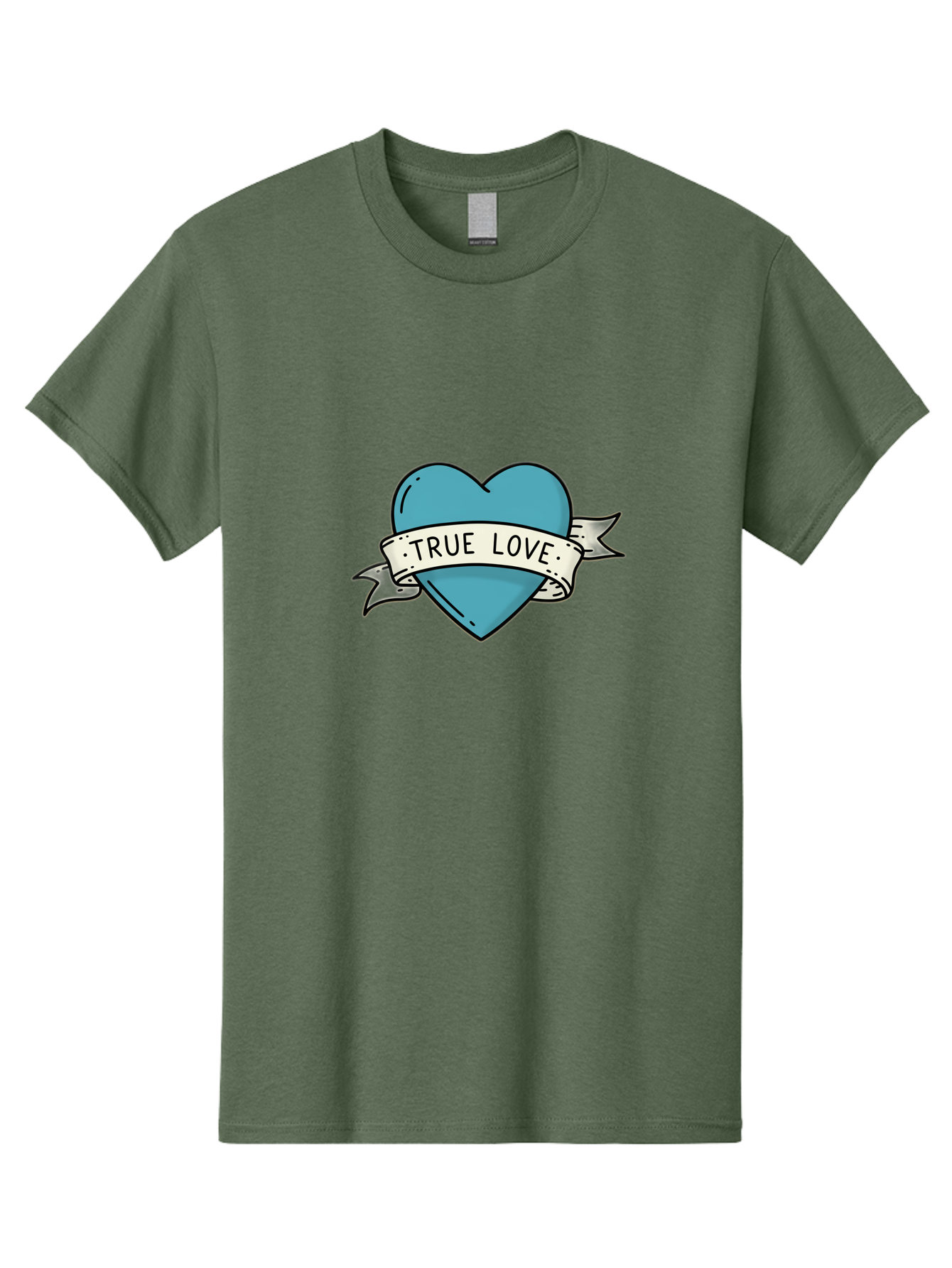 True-Love-1 Men'S Graphic Tee, 100% Cotton, Comfortable Casual Summer Wear, Machine Washable, Tattoo Heart Design, Blue Heart Illustration, True Love Symbol, Banner Wrapped Heart, Classic Tattoo Style, Simple Design Elements, Bae309