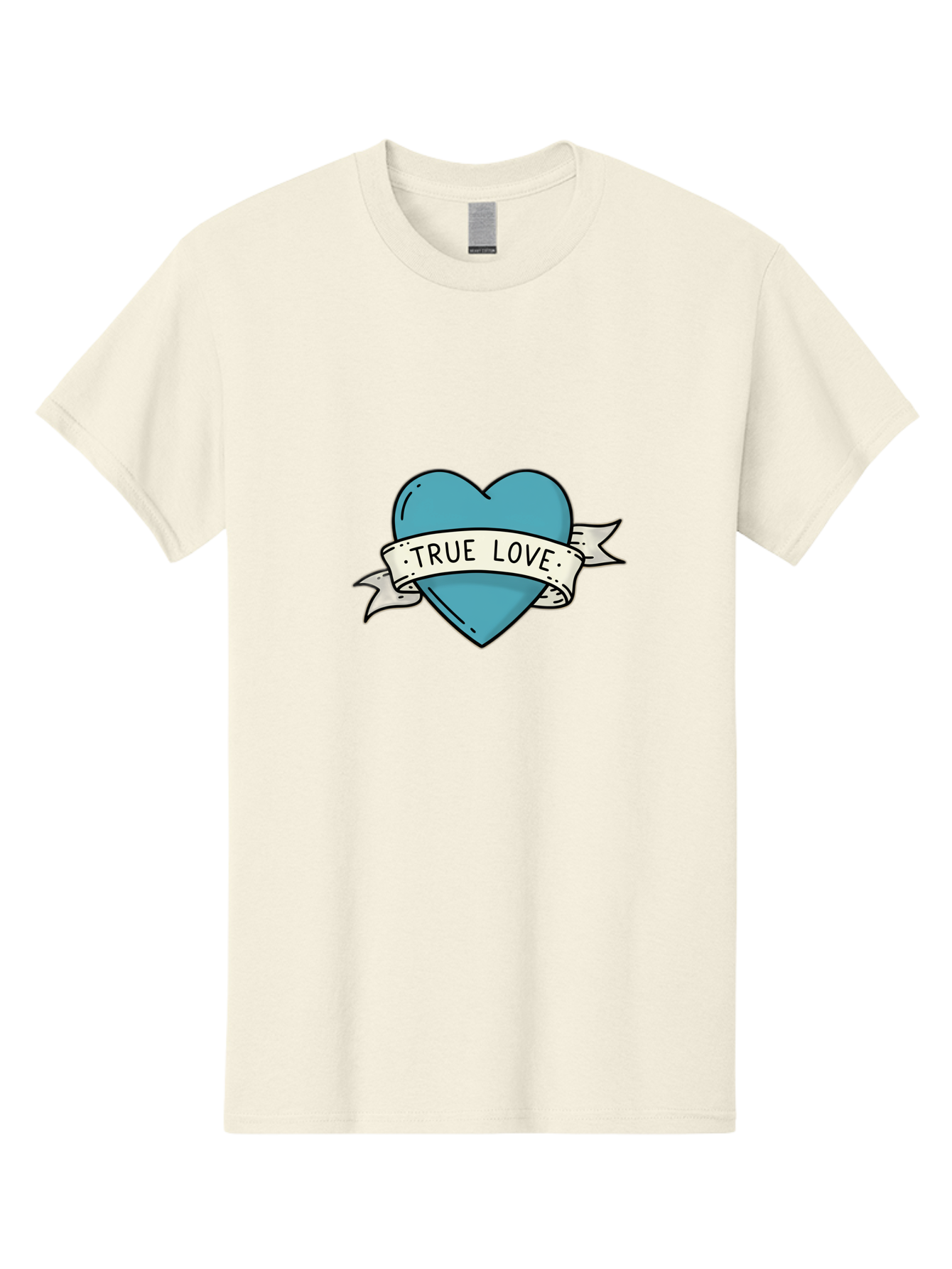 True-Love-1 Men'S Graphic Tee, 100% Cotton, Comfortable Casual Summer Wear, Machine Washable, Tattoo Heart Design, Blue Heart Illustration, True Love Symbol, Banner Wrapped Heart, Classic Tattoo Style, Simple Design Elements, Bae309