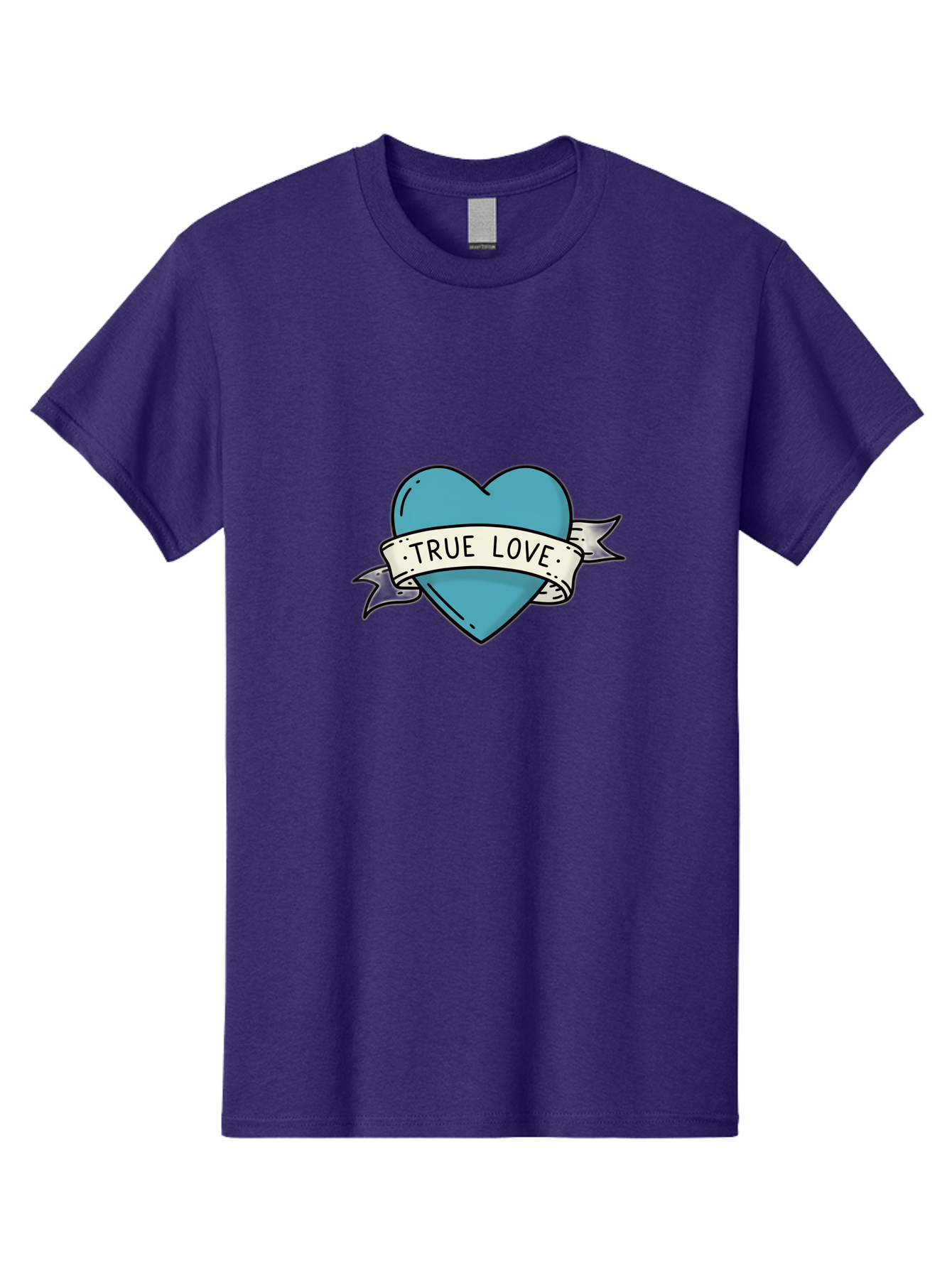 True-Love-1 Men'S Graphic Tee, 100% Cotton, Comfortable Casual Summer Wear, Machine Washable, Tattoo Heart Design, Blue Heart Illustration, True Love Symbol, Banner Wrapped Heart, Classic Tattoo Style, Simple Design Elements, Bae309