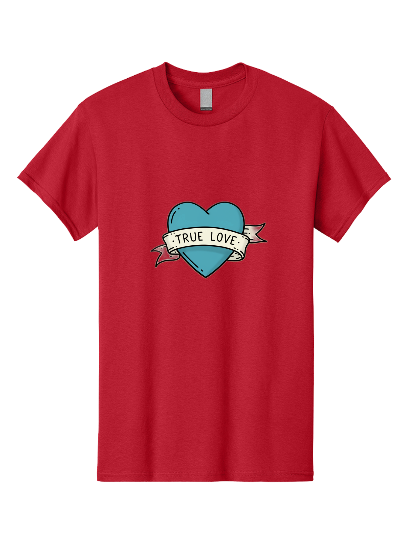 True-Love-1 Men'S Graphic Tee, 100% Cotton, Comfortable Casual Summer Wear, Machine Washable, Tattoo Heart Design, Blue Heart Illustration, True Love Symbol, Banner Wrapped Heart, Classic Tattoo Style, Simple Design Elements, Bae309