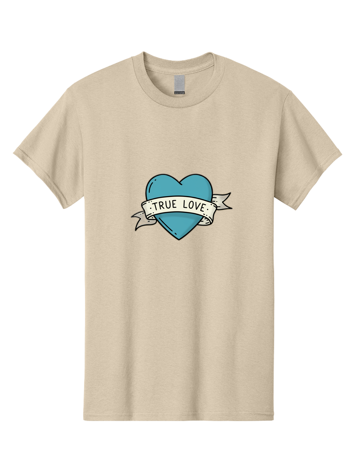 True-Love-1 Men'S Graphic Tee, 100% Cotton, Comfortable Casual Summer Wear, Machine Washable, Tattoo Heart Design, Blue Heart Illustration, True Love Symbol, Banner Wrapped Heart, Classic Tattoo Style, Simple Design Elements, Bae309