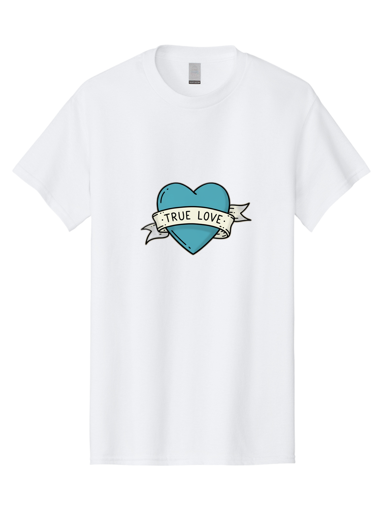 True-Love-1 Men'S Graphic Tee, 100% Cotton, Comfortable Casual Summer Wear, Machine Washable, Tattoo Heart Design, Blue Heart Illustration, True Love Symbol, Banner Wrapped Heart, Classic Tattoo Style, Simple Design Elements, Bae309