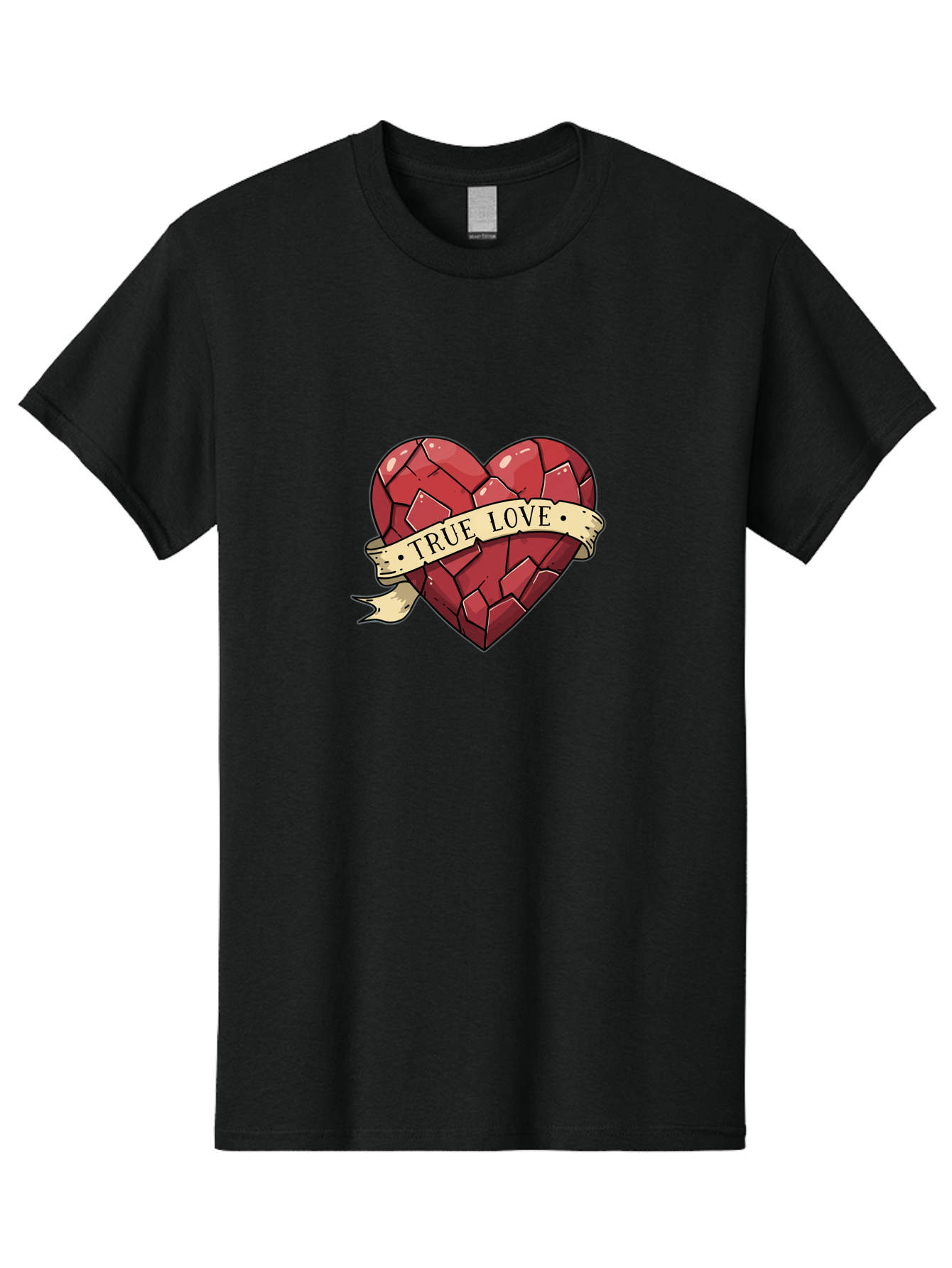 True-Love-10 Men'S Graphic Tee, 100% Cotton, Comfortable Casual Summer Wear, Machine Washable, Shattered Heart, Broken Heart, True Love, Vintage Style, Tattoo Art, Heartbreak, Love Symbol, Red Heart, Beige Ribbon Bae310