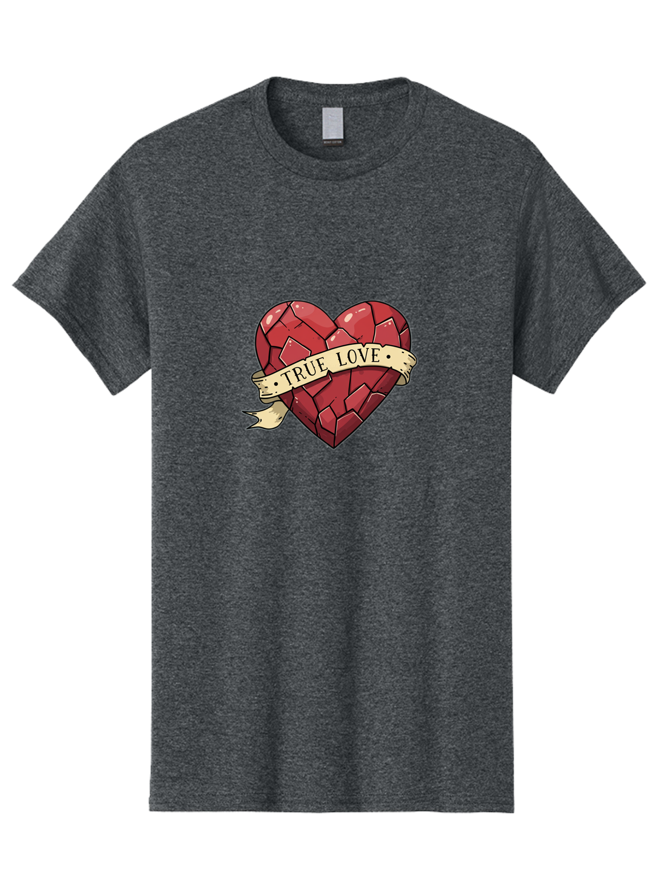 True-Love-10 Men'S Graphic Tee, 100% Cotton, Comfortable Casual Summer Wear, Machine Washable, Shattered Heart, Broken Heart, True Love, Vintage Style, Tattoo Art, Heartbreak, Love Symbol, Red Heart, Beige Ribbon Bae310