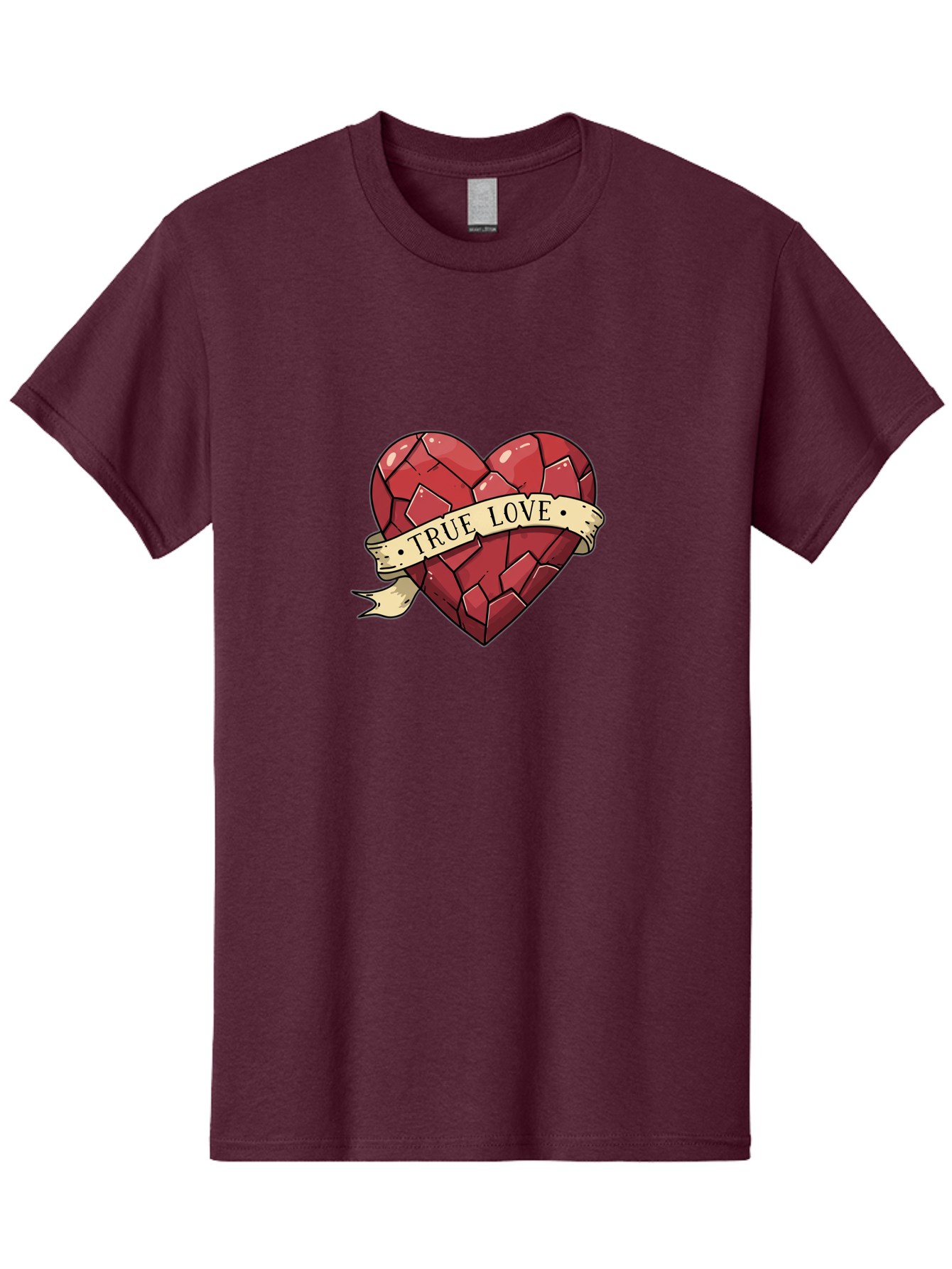True-Love-10 Men'S Graphic Tee, 100% Cotton, Comfortable Casual Summer Wear, Machine Washable, Shattered Heart, Broken Heart, True Love, Vintage Style, Tattoo Art, Heartbreak, Love Symbol, Red Heart, Beige Ribbon Bae310