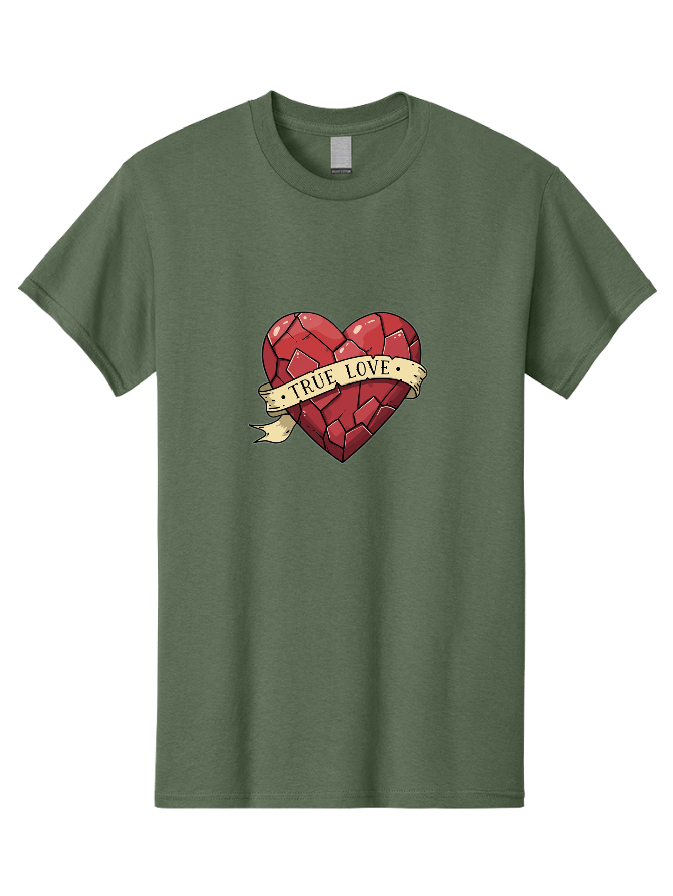 True-Love-10 Men'S Graphic Tee, 100% Cotton, Comfortable Casual Summer Wear, Machine Washable, Shattered Heart, Broken Heart, True Love, Vintage Style, Tattoo Art, Heartbreak, Love Symbol, Red Heart, Beige Ribbon Bae310