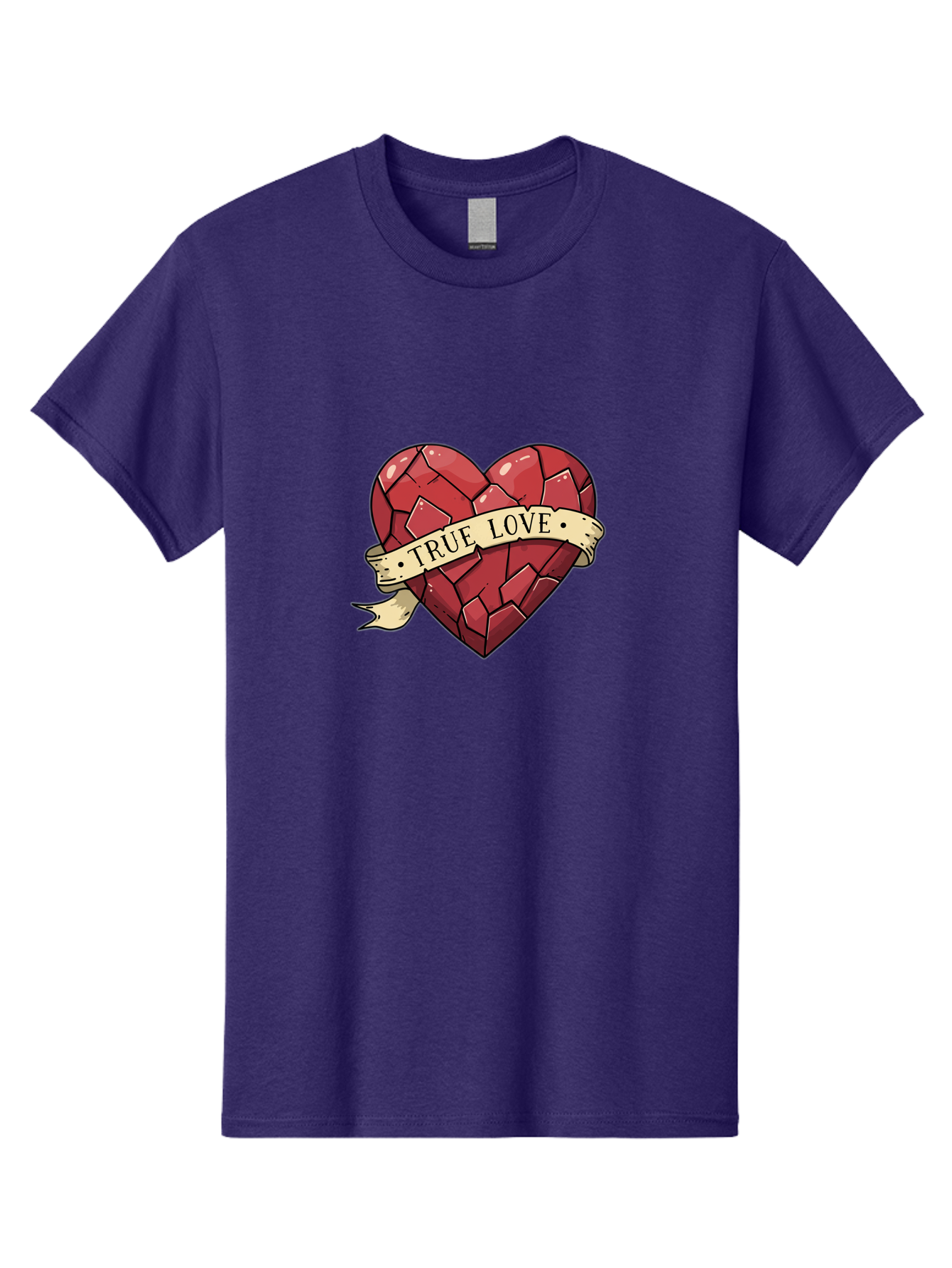 True-Love-10 Men'S Graphic Tee, 100% Cotton, Comfortable Casual Summer Wear, Machine Washable, Shattered Heart, Broken Heart, True Love, Vintage Style, Tattoo Art, Heartbreak, Love Symbol, Red Heart, Beige Ribbon Bae310