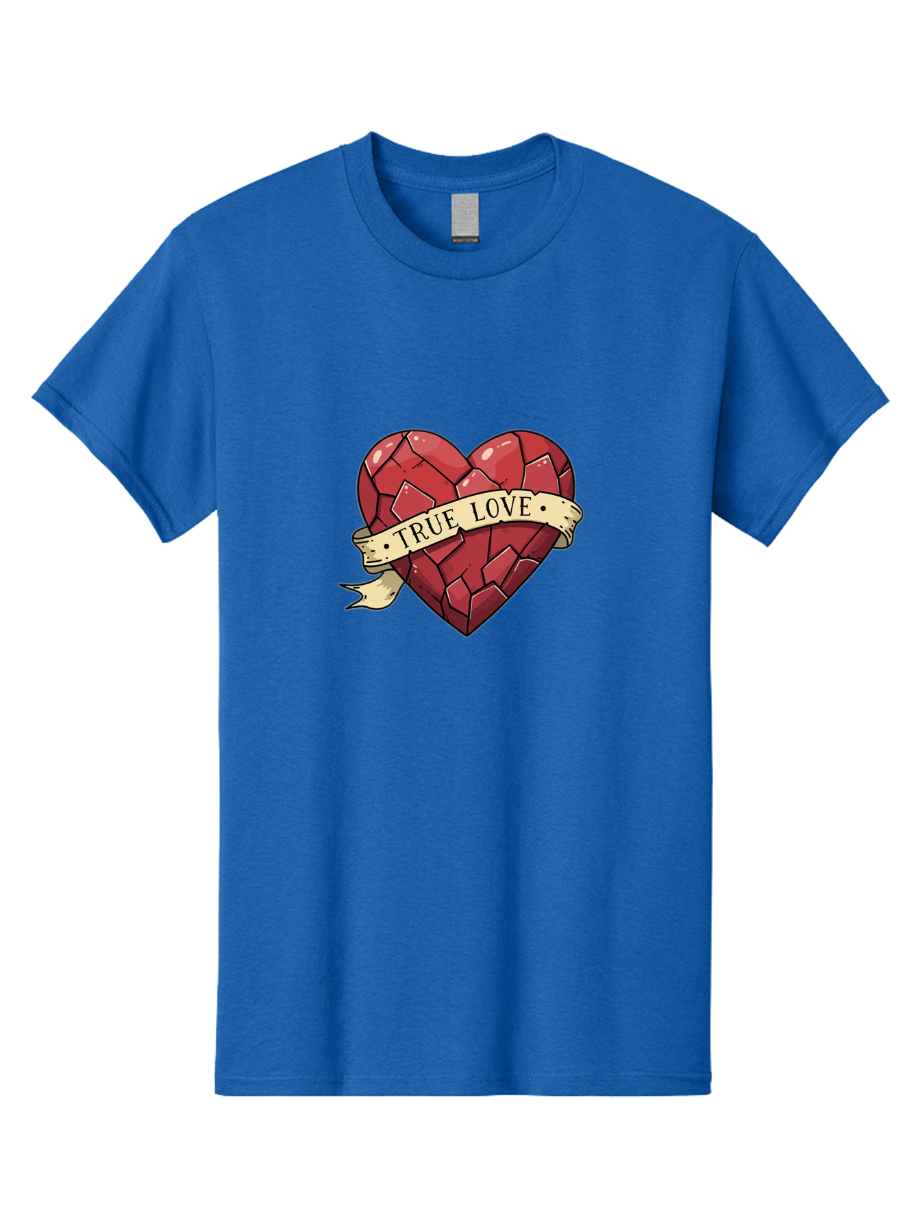 True-Love-10 Men'S Graphic Tee, 100% Cotton, Comfortable Casual Summer Wear, Machine Washable, Shattered Heart, Broken Heart, True Love, Vintage Style, Tattoo Art, Heartbreak, Love Symbol, Red Heart, Beige Ribbon Bae310