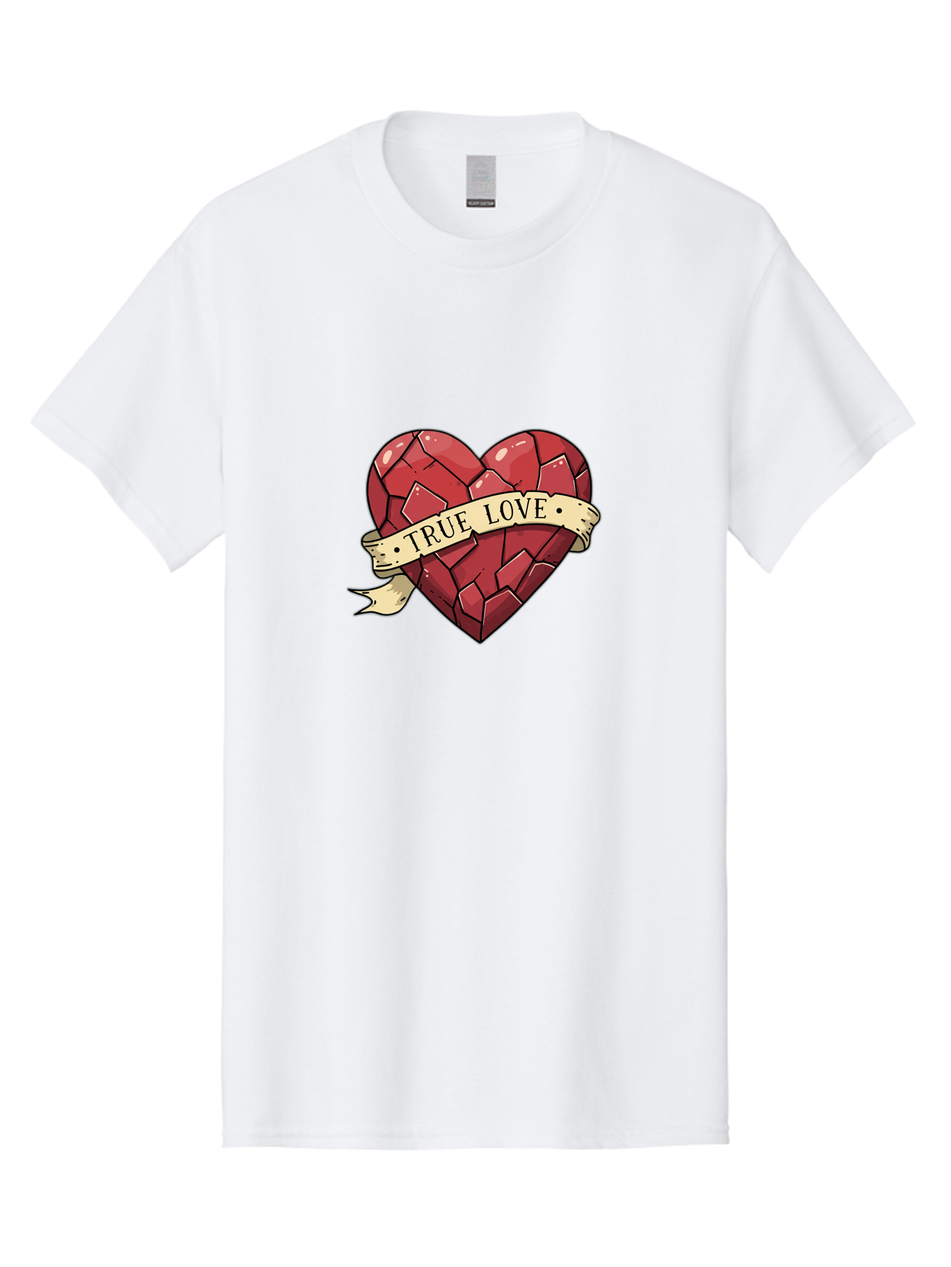 True-Love-10 Men'S Graphic Tee, 100% Cotton, Comfortable Casual Summer Wear, Machine Washable, Shattered Heart, Broken Heart, True Love, Vintage Style, Tattoo Art, Heartbreak, Love Symbol, Red Heart, Beige Ribbon Bae310