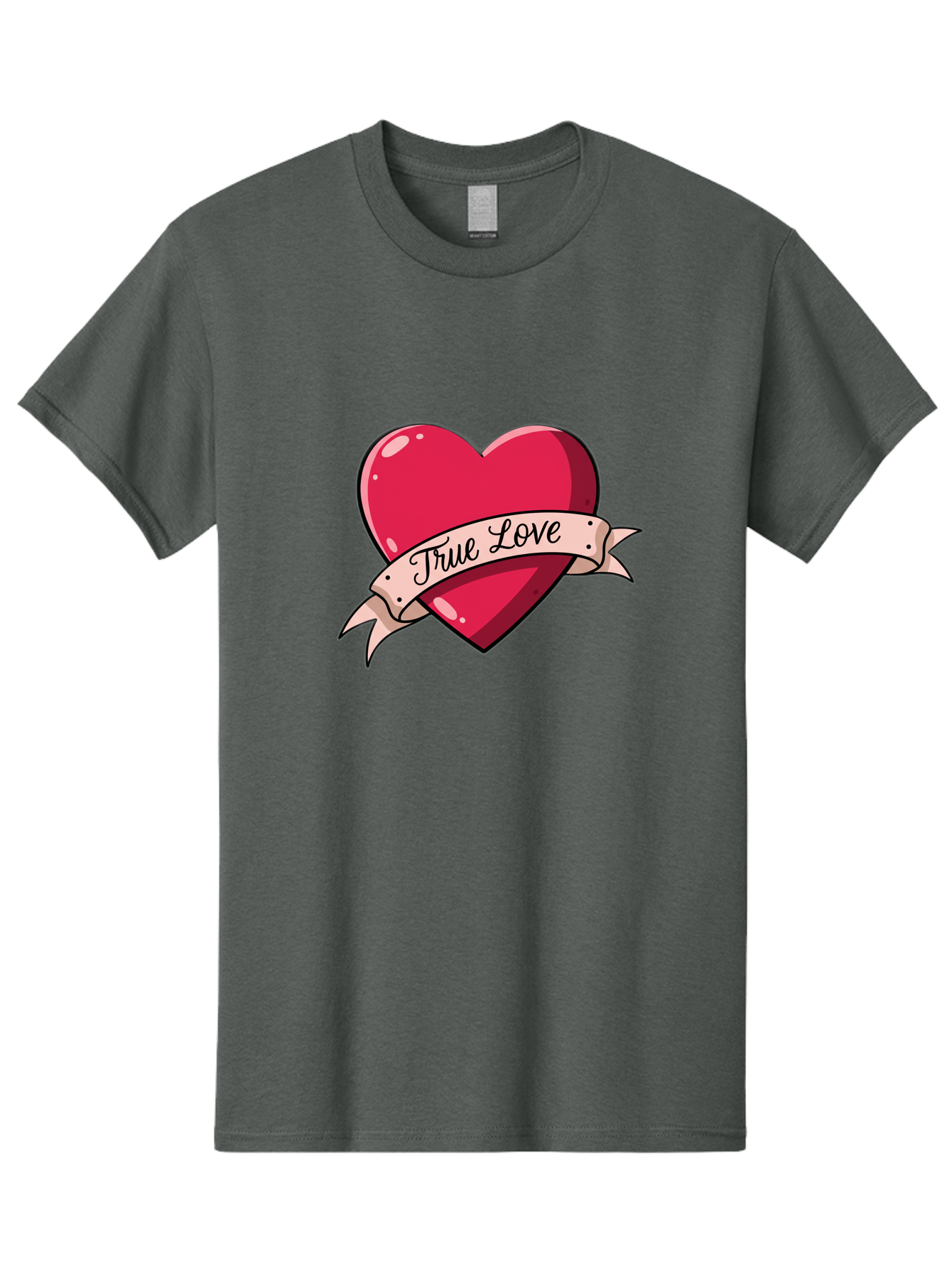 True-Love-2 Men'S Graphic Tee, 100% Cotton, Comfortable Casual Summer Wear, Machine Washable, Sweetheart Tattoo Design, Heart With Ribbon, True Love Phrase, Tattoo Art, Valentine Symbol, Love Heart Bae311