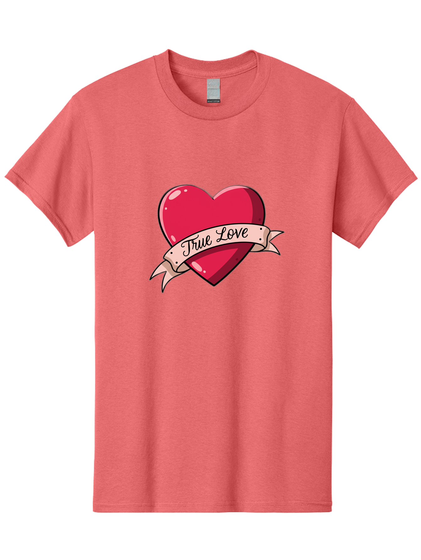 True-Love-2 Men'S Graphic Tee, 100% Cotton, Comfortable Casual Summer Wear, Machine Washable, Sweetheart Tattoo Design, Heart With Ribbon, True Love Phrase, Tattoo Art, Valentine Symbol, Love Heart Bae311