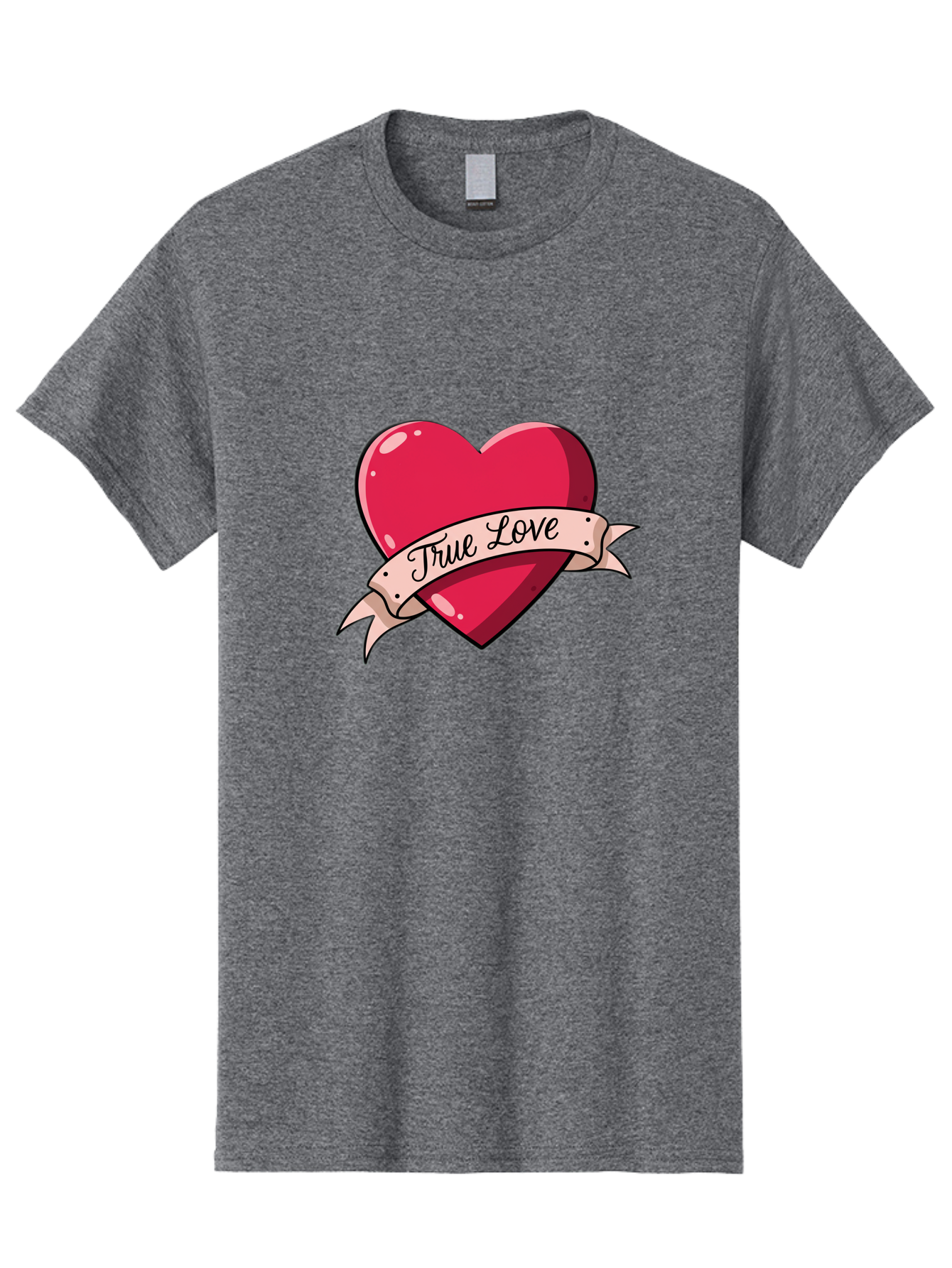 True-Love-2 Men'S Graphic Tee, 100% Cotton, Comfortable Casual Summer Wear, Machine Washable, Sweetheart Tattoo Design, Heart With Ribbon, True Love Phrase, Tattoo Art, Valentine Symbol, Love Heart Bae311
