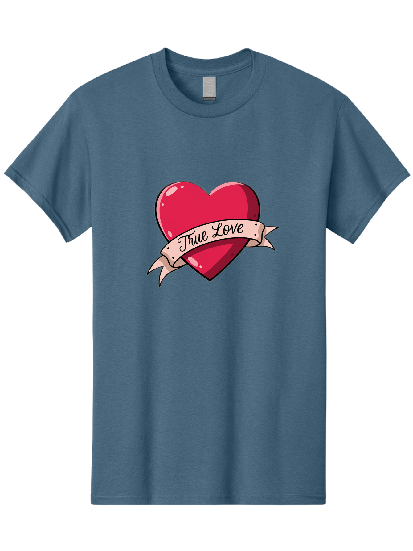 True-Love-2 Men'S Graphic Tee, 100% Cotton, Comfortable Casual Summer Wear, Machine Washable, Sweetheart Tattoo Design, Heart With Ribbon, True Love Phrase, Tattoo Art, Valentine Symbol, Love Heart Bae311