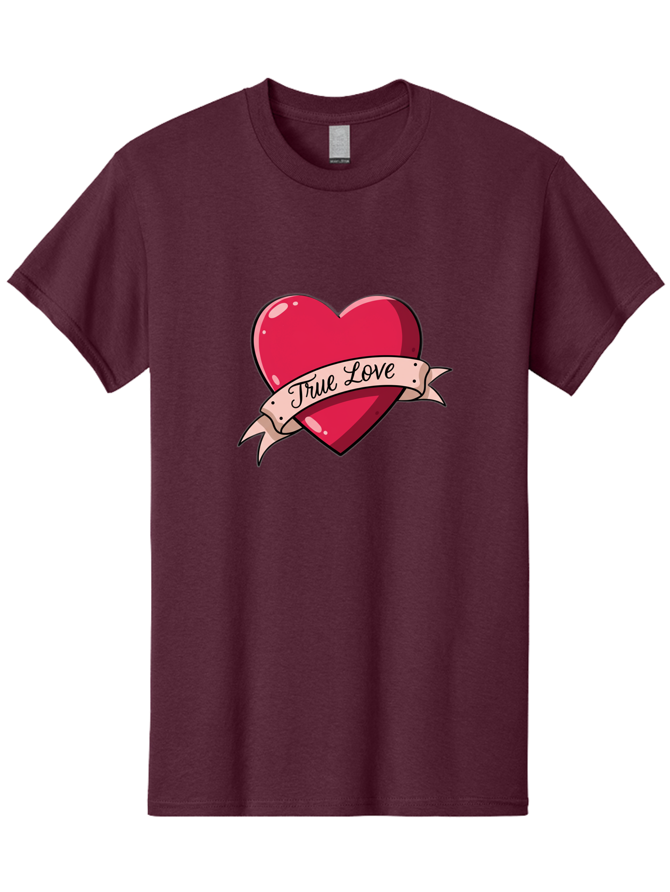 True-Love-2 Men'S Graphic Tee, 100% Cotton, Comfortable Casual Summer Wear, Machine Washable, Sweetheart Tattoo Design, Heart With Ribbon, True Love Phrase, Tattoo Art, Valentine Symbol, Love Heart Bae311