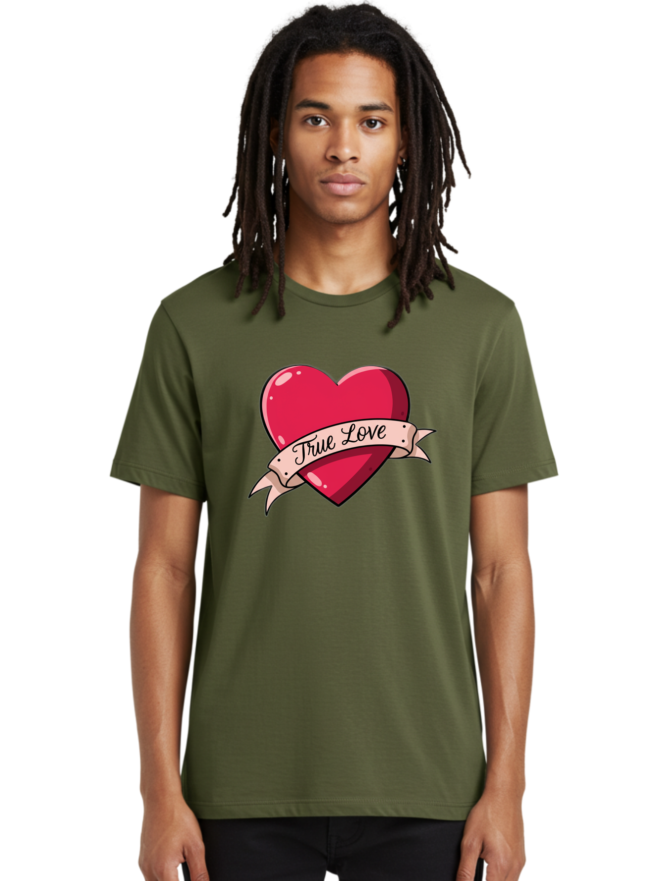 True-Love-2 Men'S Graphic Tee, 100% Cotton, Comfortable Casual Summer Wear, Machine Washable, Sweetheart Tattoo Design, Heart With Ribbon, True Love Phrase, Tattoo Art, Valentine Symbol, Love Heart Bae311