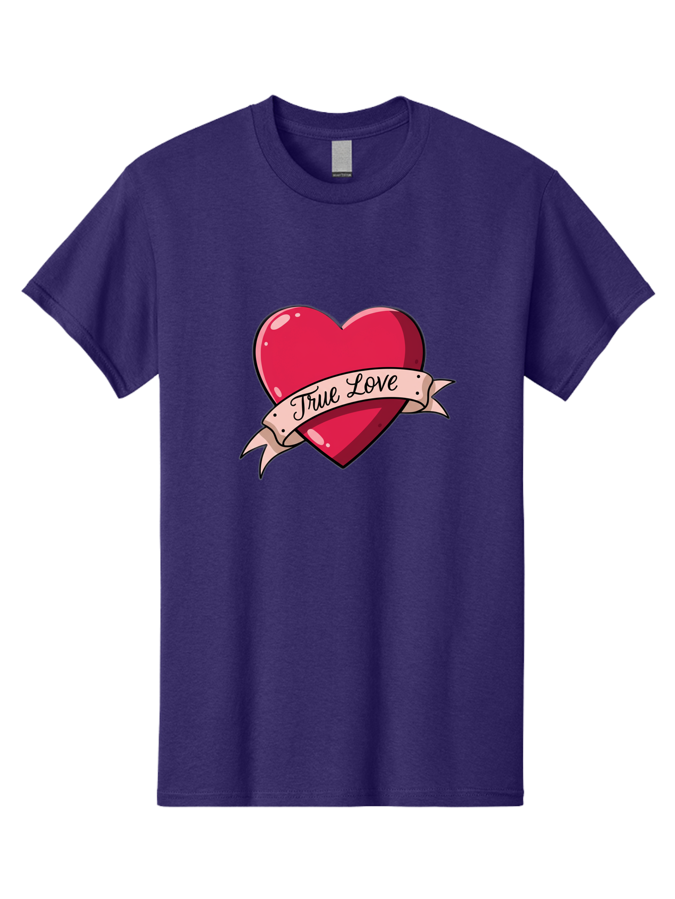 True-Love-2 Men'S Graphic Tee, 100% Cotton, Comfortable Casual Summer Wear, Machine Washable, Sweetheart Tattoo Design, Heart With Ribbon, True Love Phrase, Tattoo Art, Valentine Symbol, Love Heart Bae311
