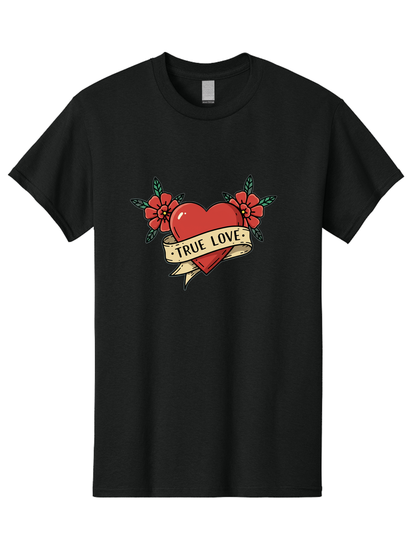 True-Love-4 Men'S Graphic Tee, 100% Cotton, Comfortable Casual Summer Wear, Machine Washable, Red Heart, True Love, Vintage Tattoo, Floral Design, Red Flowers, Love Symbol, Classic Tattoo Art, Heart With Ribbon, Retro Style Bae313