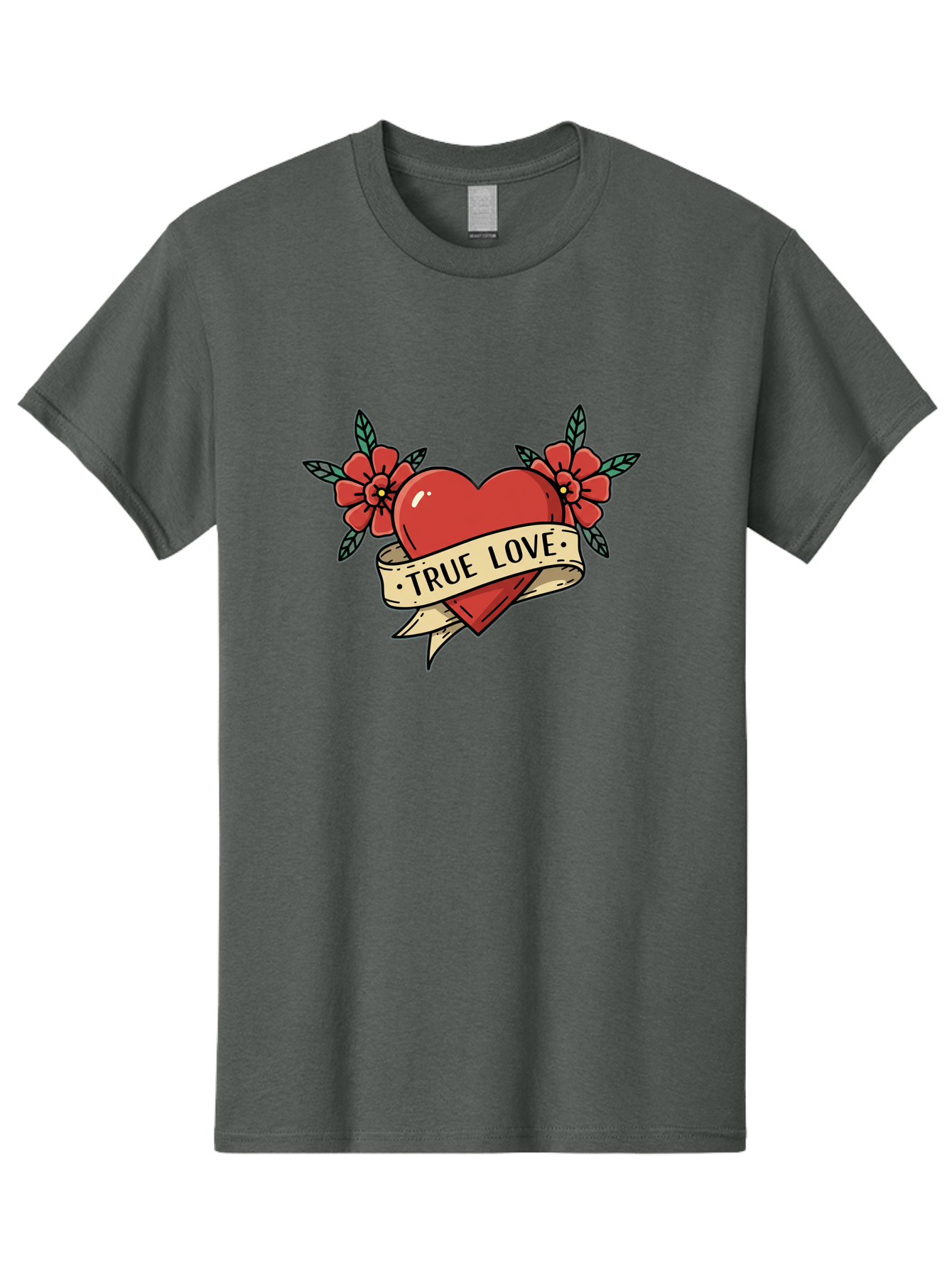True-Love-4 Men'S Graphic Tee, 100% Cotton, Comfortable Casual Summer Wear, Machine Washable, Red Heart, True Love, Vintage Tattoo, Floral Design, Red Flowers, Love Symbol, Classic Tattoo Art, Heart With Ribbon, Retro Style Bae313