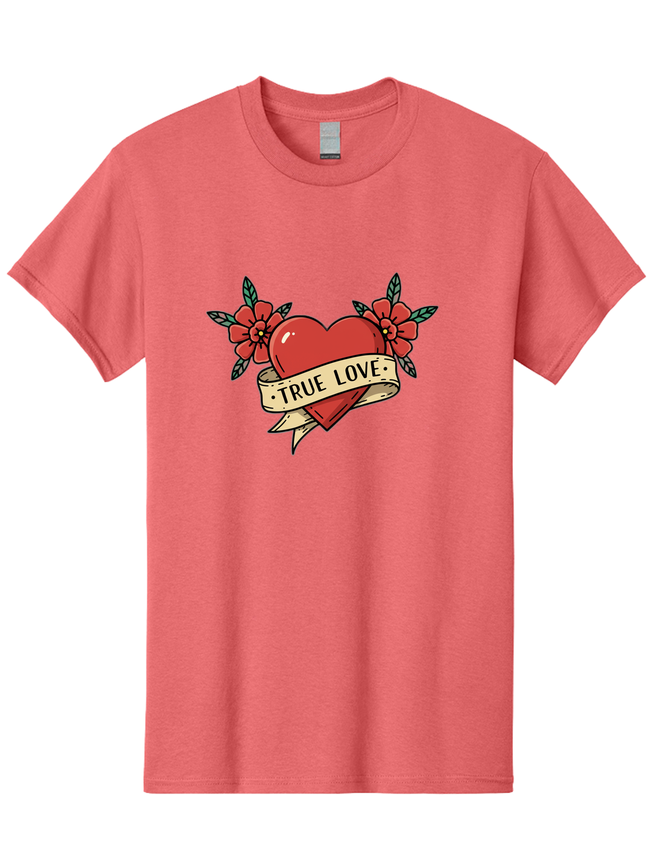 True-Love-4 Men'S Graphic Tee, 100% Cotton, Comfortable Casual Summer Wear, Machine Washable, Red Heart, True Love, Vintage Tattoo, Floral Design, Red Flowers, Love Symbol, Classic Tattoo Art, Heart With Ribbon, Retro Style Bae313