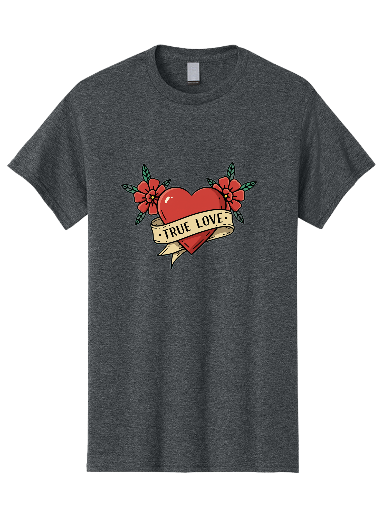 True-Love-4 Men'S Graphic Tee, 100% Cotton, Comfortable Casual Summer Wear, Machine Washable, Red Heart, True Love, Vintage Tattoo, Floral Design, Red Flowers, Love Symbol, Classic Tattoo Art, Heart With Ribbon, Retro Style Bae313