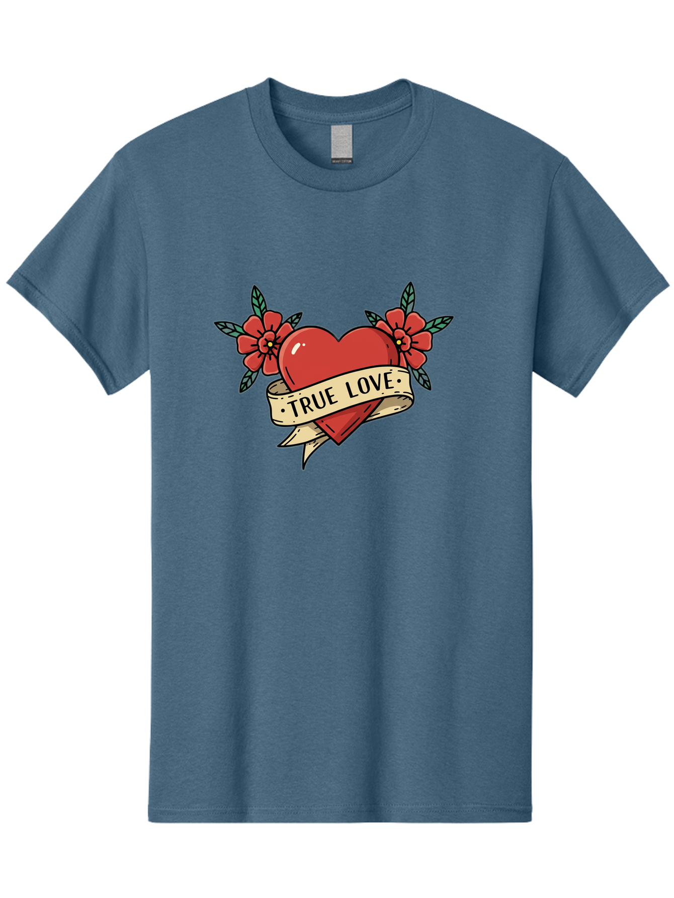 True-Love-4 Men'S Graphic Tee, 100% Cotton, Comfortable Casual Summer Wear, Machine Washable, Red Heart, True Love, Vintage Tattoo, Floral Design, Red Flowers, Love Symbol, Classic Tattoo Art, Heart With Ribbon, Retro Style Bae313