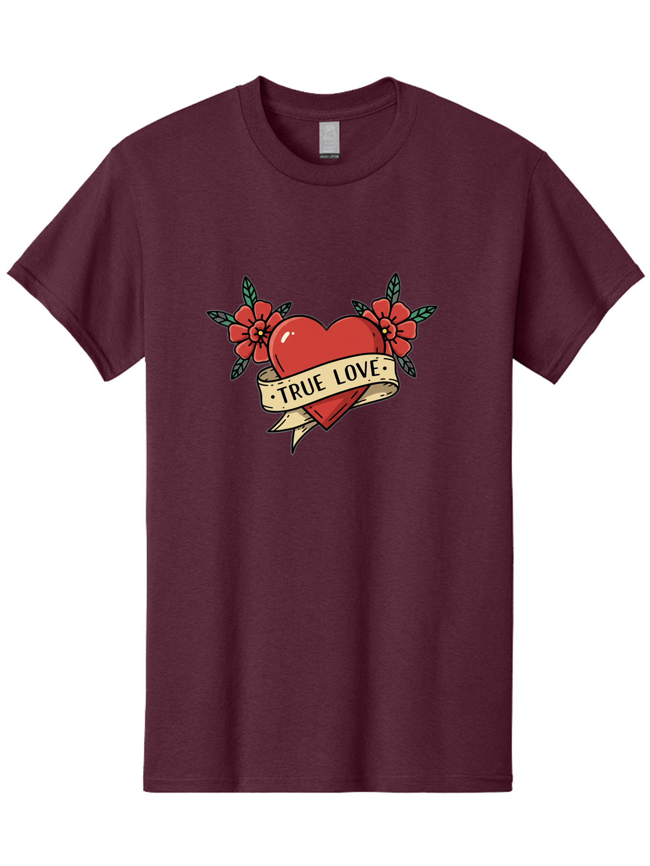 True-Love-4 Men'S Graphic Tee, 100% Cotton, Comfortable Casual Summer Wear, Machine Washable, Red Heart, True Love, Vintage Tattoo, Floral Design, Red Flowers, Love Symbol, Classic Tattoo Art, Heart With Ribbon, Retro Style Bae313