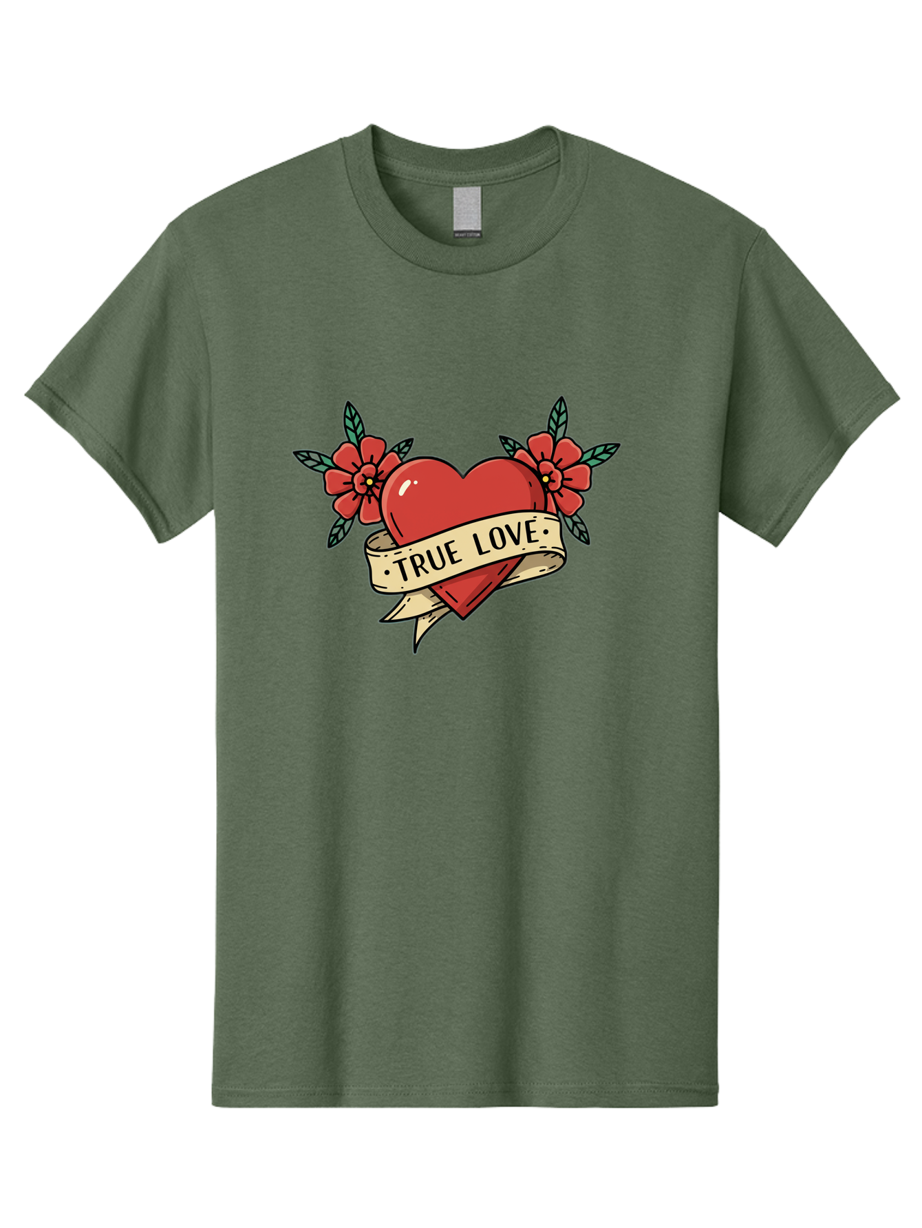 True-Love-4 Men'S Graphic Tee, 100% Cotton, Comfortable Casual Summer Wear, Machine Washable, Red Heart, True Love, Vintage Tattoo, Floral Design, Red Flowers, Love Symbol, Classic Tattoo Art, Heart With Ribbon, Retro Style Bae313