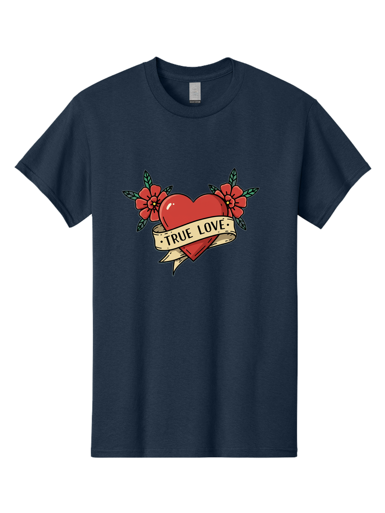 True-Love-4 Men'S Graphic Tee, 100% Cotton, Comfortable Casual Summer Wear, Machine Washable, Red Heart, True Love, Vintage Tattoo, Floral Design, Red Flowers, Love Symbol, Classic Tattoo Art, Heart With Ribbon, Retro Style Bae313