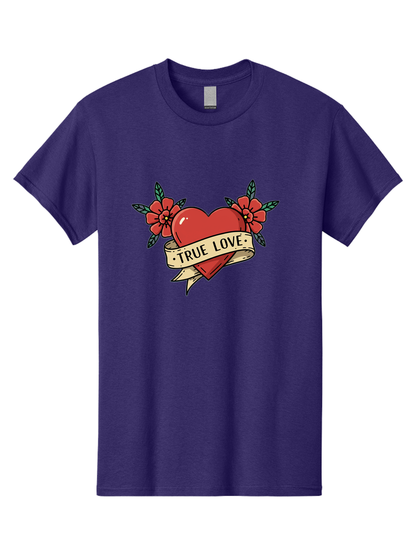 True-Love-4 Men'S Graphic Tee, 100% Cotton, Comfortable Casual Summer Wear, Machine Washable, Red Heart, True Love, Vintage Tattoo, Floral Design, Red Flowers, Love Symbol, Classic Tattoo Art, Heart With Ribbon, Retro Style Bae313