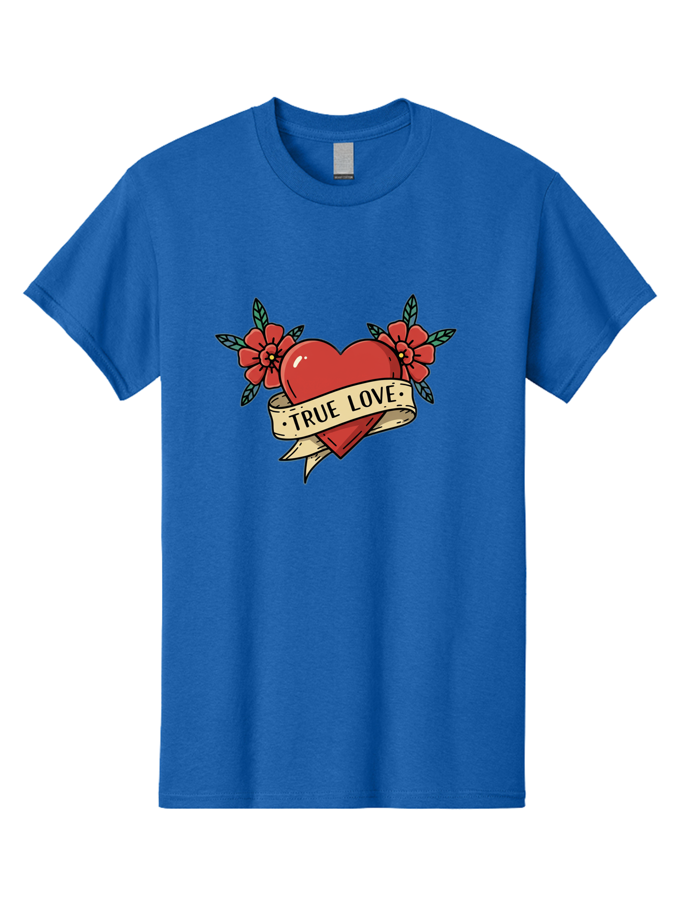 True-Love-4 Men'S Graphic Tee, 100% Cotton, Comfortable Casual Summer Wear, Machine Washable, Red Heart, True Love, Vintage Tattoo, Floral Design, Red Flowers, Love Symbol, Classic Tattoo Art, Heart With Ribbon, Retro Style Bae313